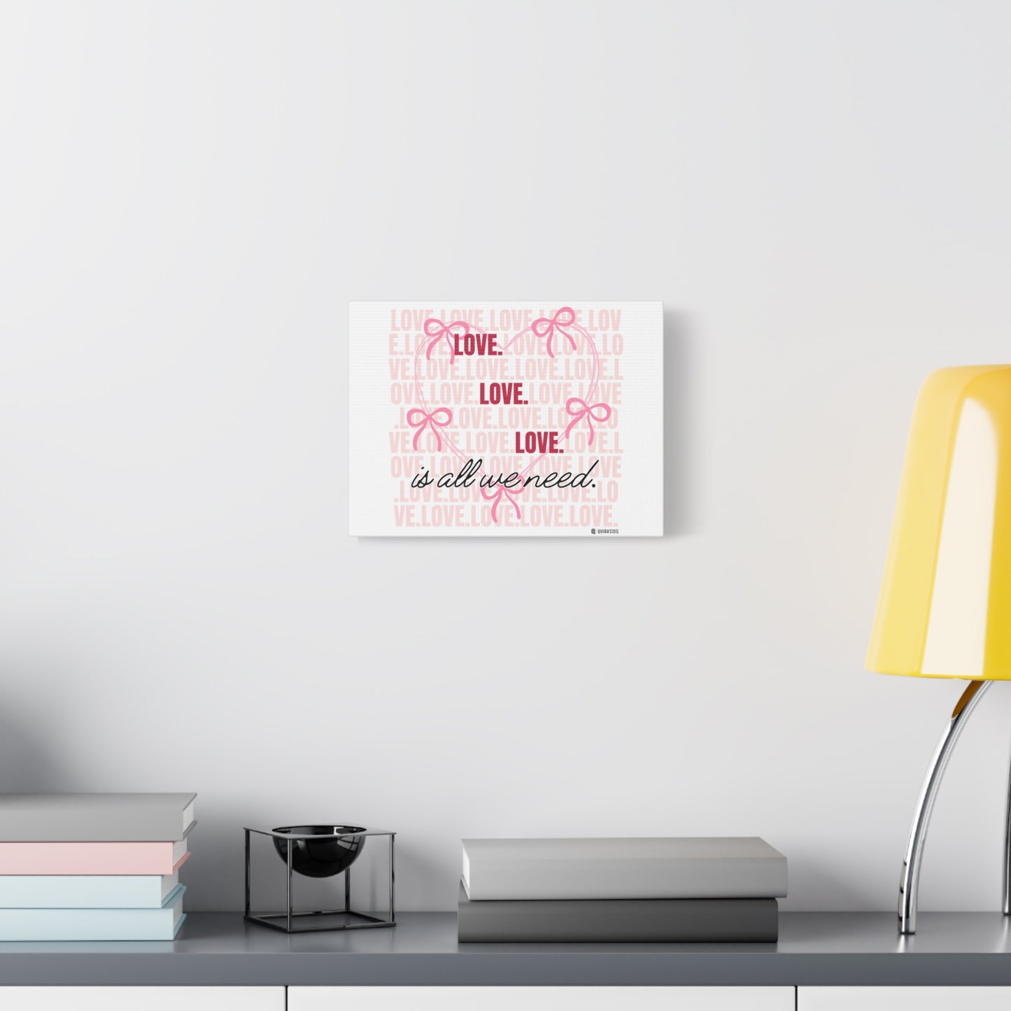Love-Themed Canvas Wall Art with Pink Bows, Inspirational Home Decor for Weddings, Anniversaries, Valentine's Day, Gifts for Her
