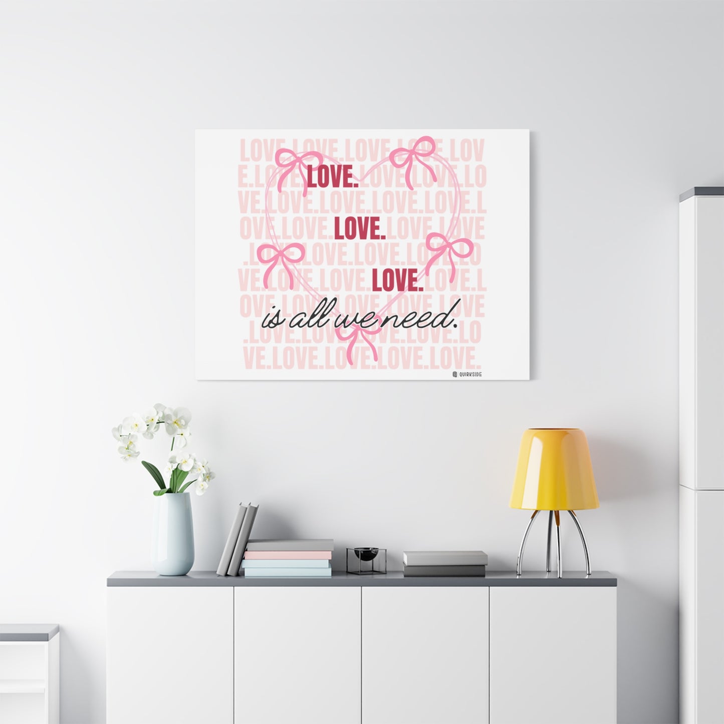 Love-Themed Canvas Wall Art with Pink Bows, Inspirational Home Decor for Weddings, Anniversaries, Valentine's Day, Gifts for Her