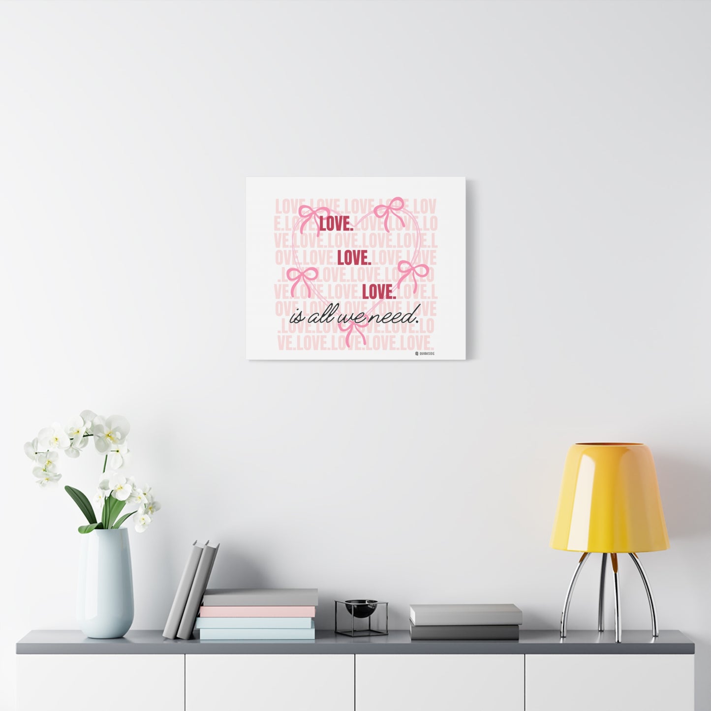 Love-Themed Canvas Wall Art with Pink Bows, Inspirational Home Decor for Weddings, Anniversaries, Valentine's Day, Gifts for Her