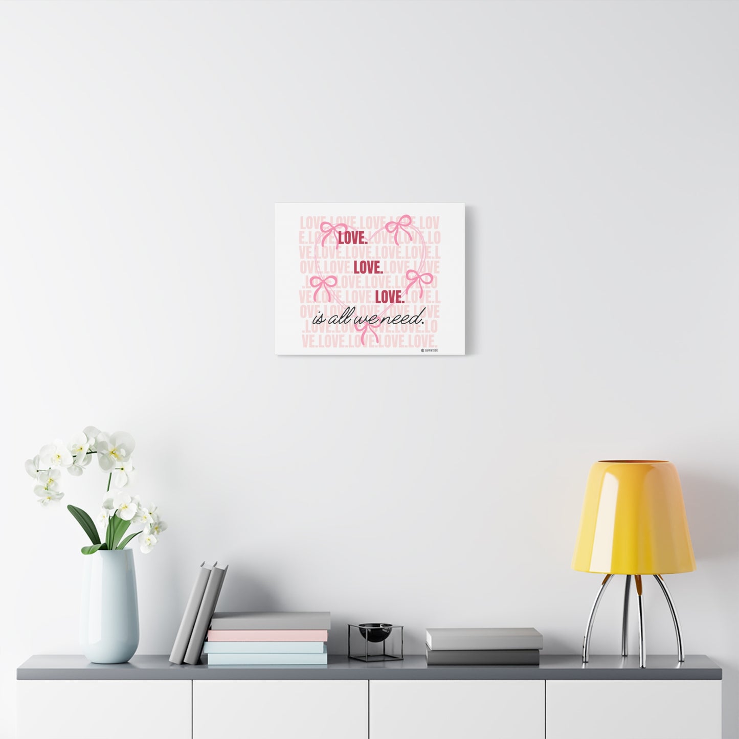 Love-Themed Canvas Wall Art with Pink Bows, Inspirational Home Decor for Weddings, Anniversaries, Valentine's Day, Gifts for Her
