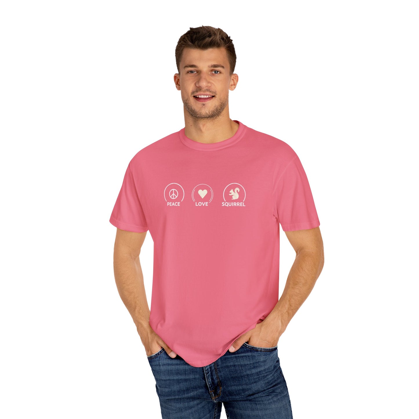 Peace Love Squirrel Unisex T-shirt, Funny Graphic Tee, Humorous Distraction Quote Shirt, Gift for Easily Distracted, Positive Vibes Top