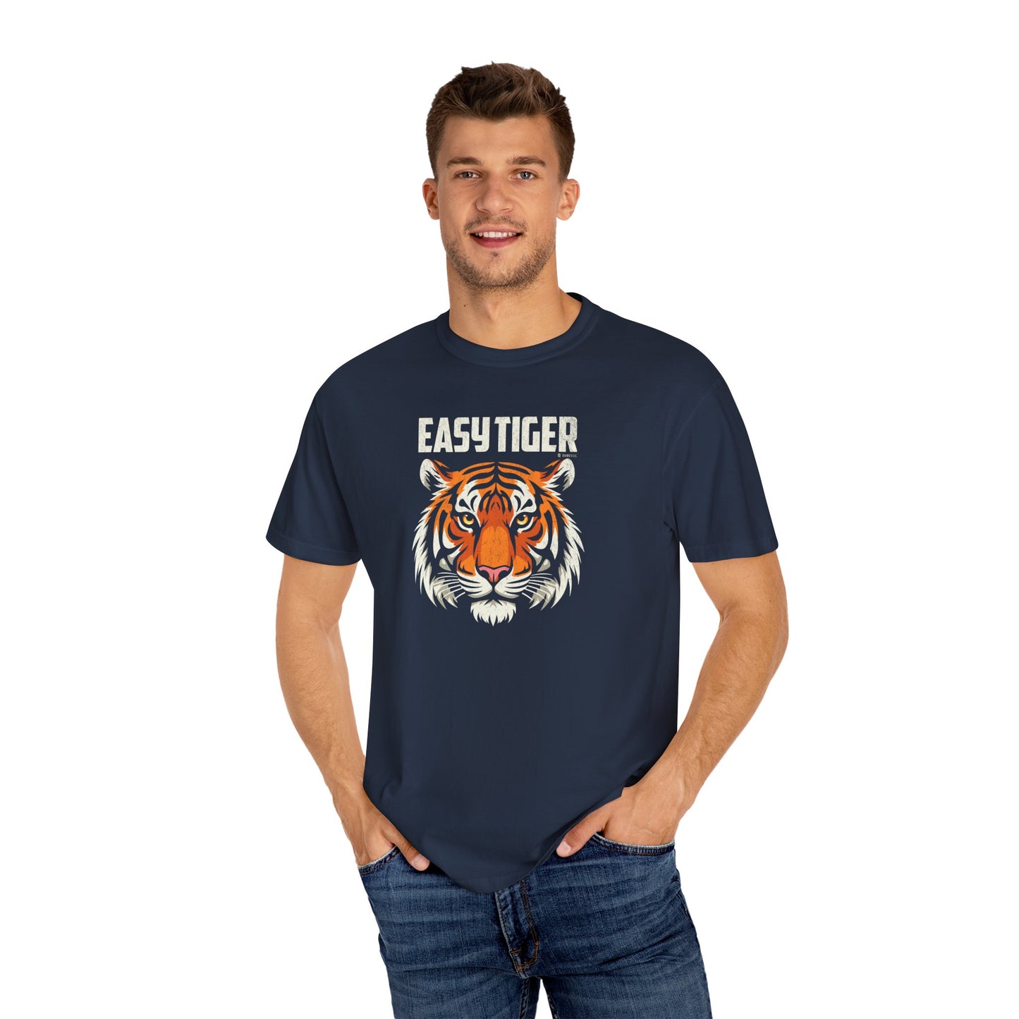 Funny Easy Tiger Unisex T-shirt, Tiger Face Graphic Tee, Sarcastic Animal Lover Shirt, Cool Gift for Men and Women, Unique Statement Top