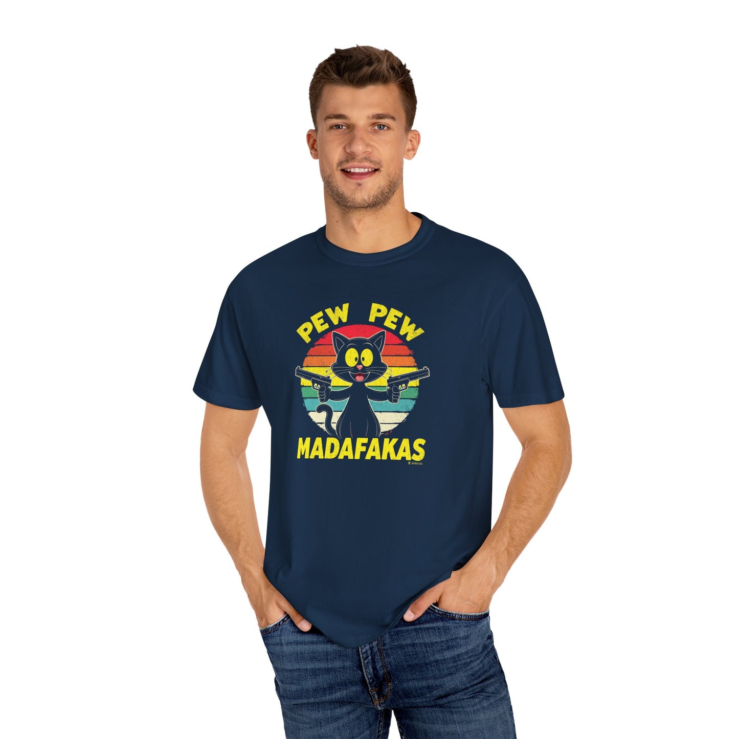 Cowboy Cat Funny T-Shirt, Western Style Tee, Unisex Garment-Dyed Shirt, Cat Lover Gift, Rodeo Apparel