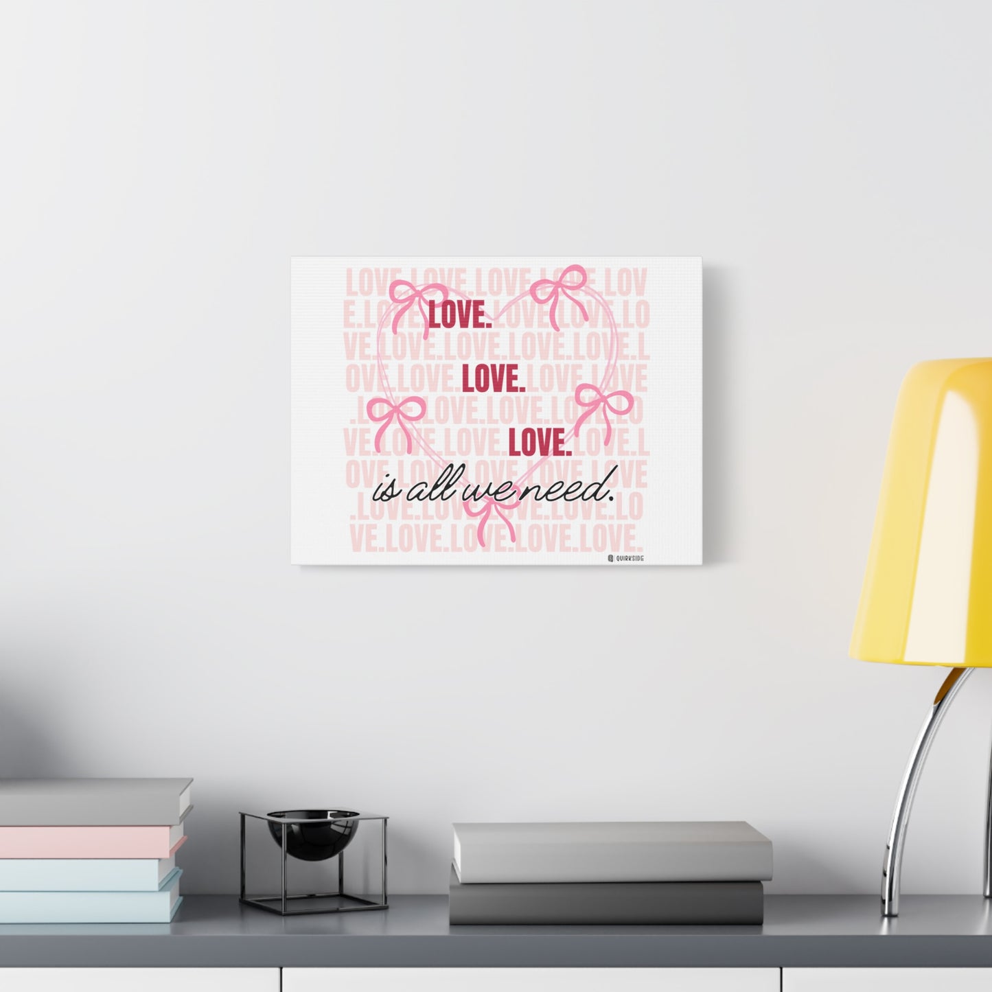 Love-Themed Canvas Wall Art with Pink Bows, Inspirational Home Decor for Weddings, Anniversaries, Valentine's Day, Gifts for Her
