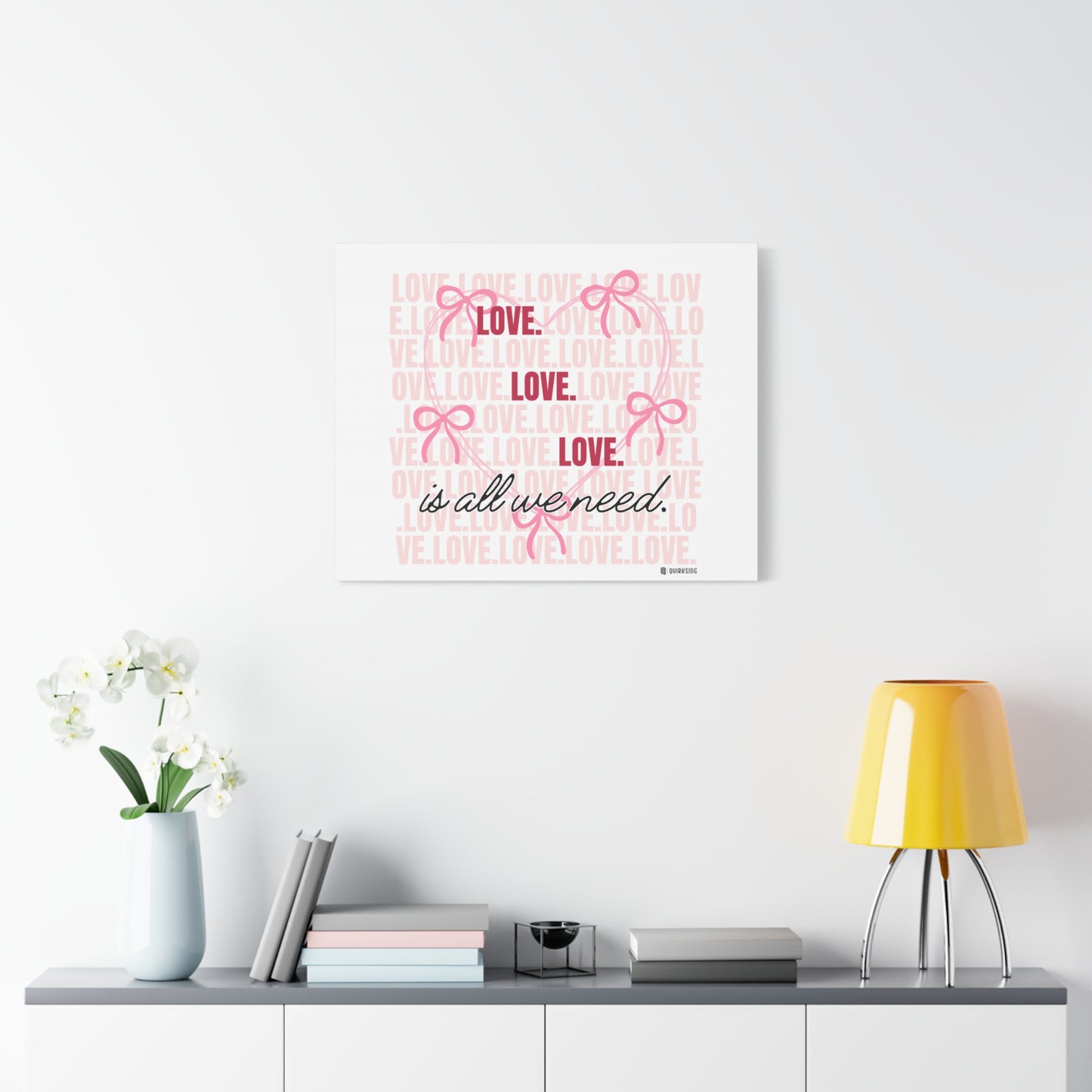 Love-Themed Canvas Wall Art with Pink Bows, Inspirational Home Decor for Weddings, Anniversaries, Valentine's Day, Gifts for Her