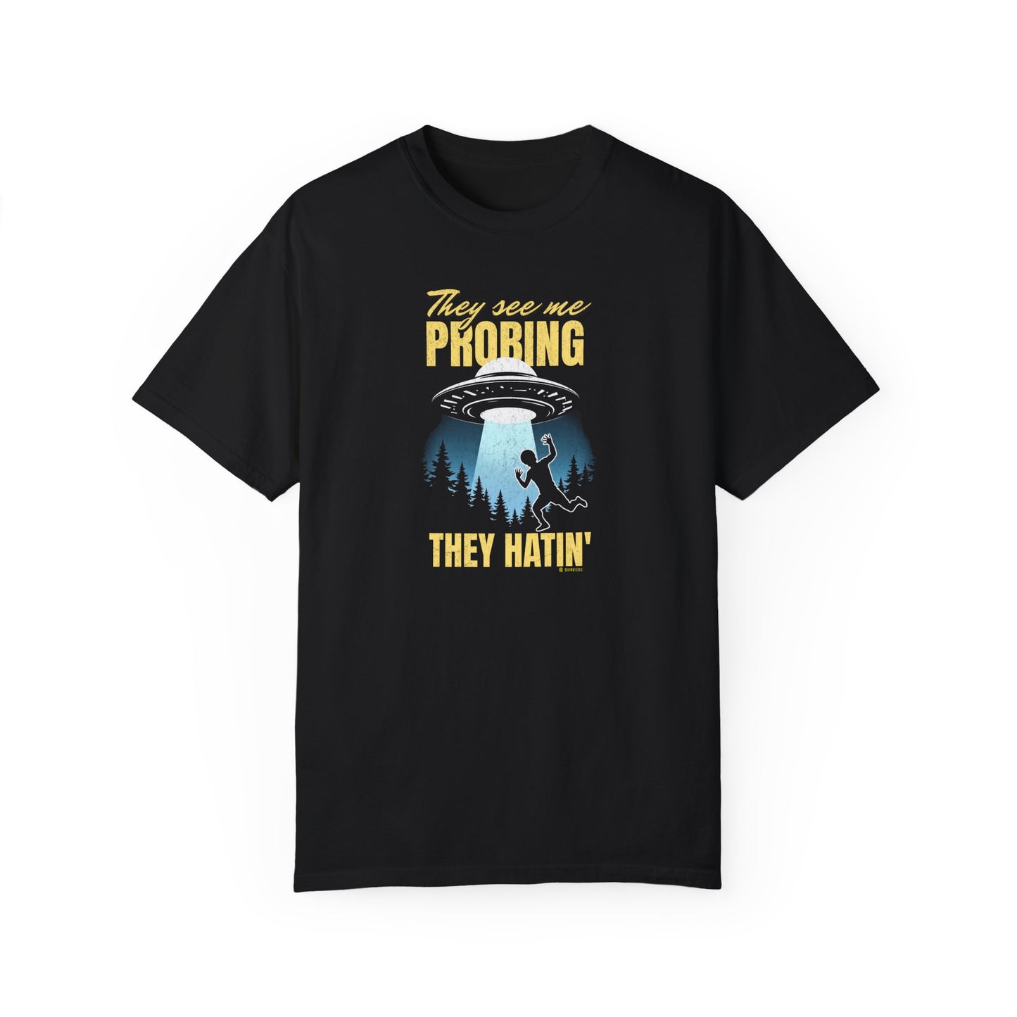 Funny Alien UFO Unisex T-shirt, Extraterrestrial Space Tee, Cosmic Graphic Shirt, Outer Space Clothing, Alien Abduction Apparel