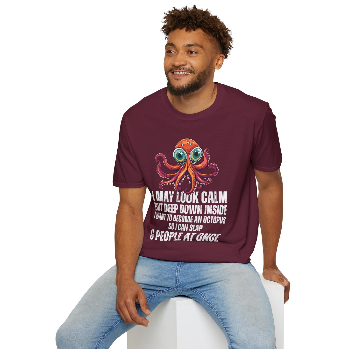 Octopus Funny Unisex Softstyle T-Shirt, Crazy Humor Tee, Stand Out Shirt, Quirky Octopus Top, Hilarious Graphic Tee - Quirkside Creations