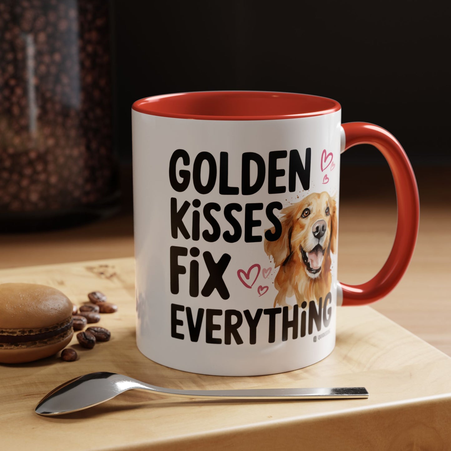 Golden Kisses Fix Everything Mug, Dog Lover Gift, Pet Owner Coffee Cup, Cute Animal Lover Mug, Fun Pet Quote Mug