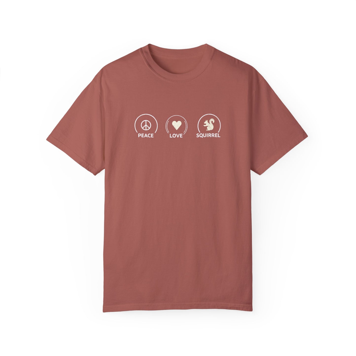 Peace Love Squirrel Unisex T-shirt, Funny Graphic Tee, Humorous Distraction Quote Shirt, Gift for Easily Distracted, Positive Vibes Top