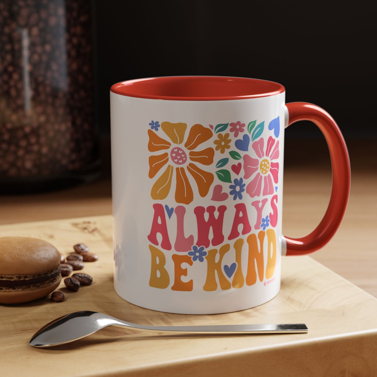 Always Be Kind Floral Accent Coffee Mug, Inspirational Cup for Friends, Gift for Birthday, Encouragement, Home Decor, Self-Care