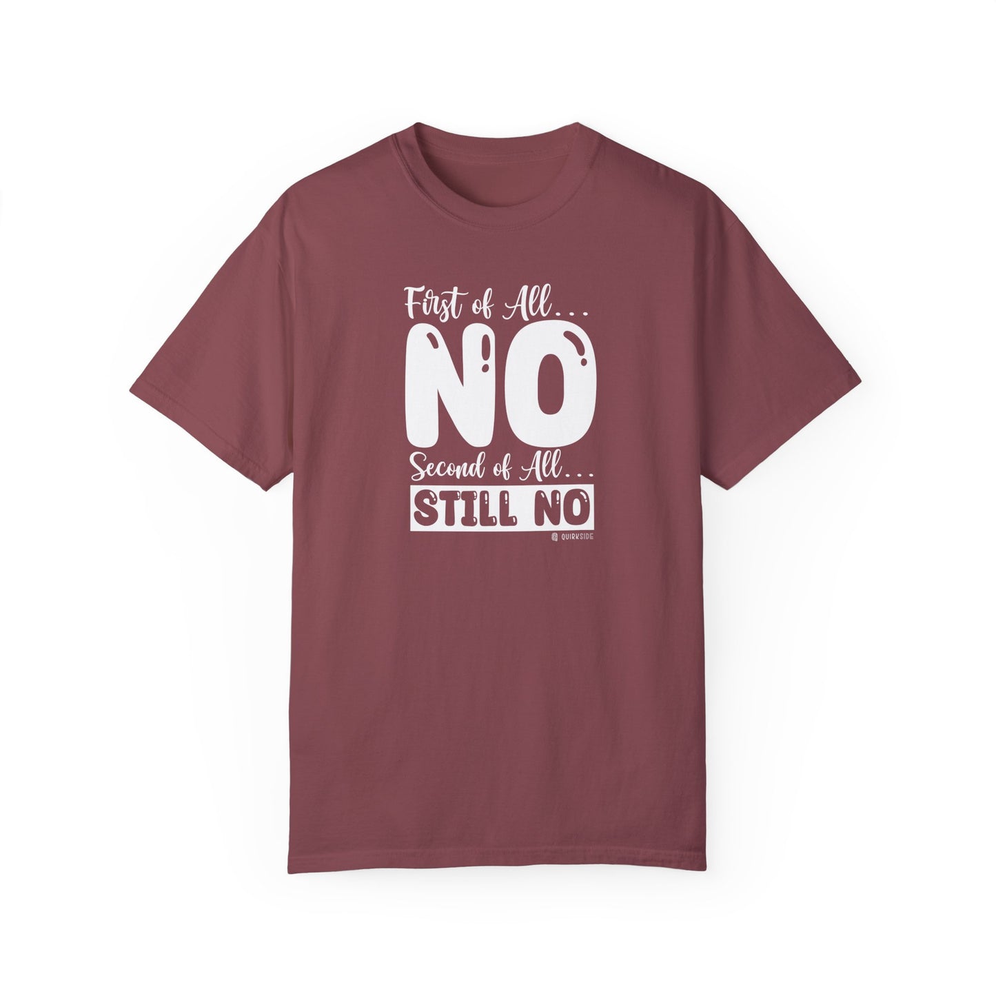 Funny No Means No Unisex Garment-Dyed T-shirt, Humorous Saying Tee, Sarcastic Graphic Shirt, Gift for Joke Lovers, Casual Top - Quirkside Creations