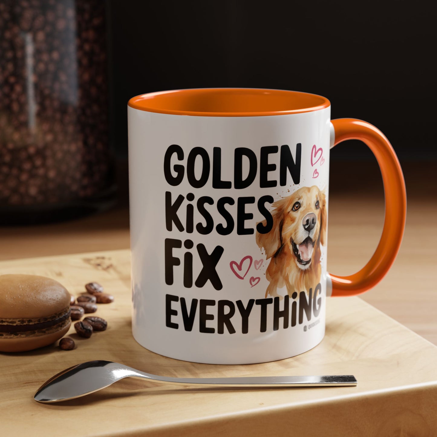 Golden Kisses Fix Everything Mug, Dog Lover Gift, Pet Owner Coffee Cup, Cute Animal Lover Mug, Fun Pet Quote Mug