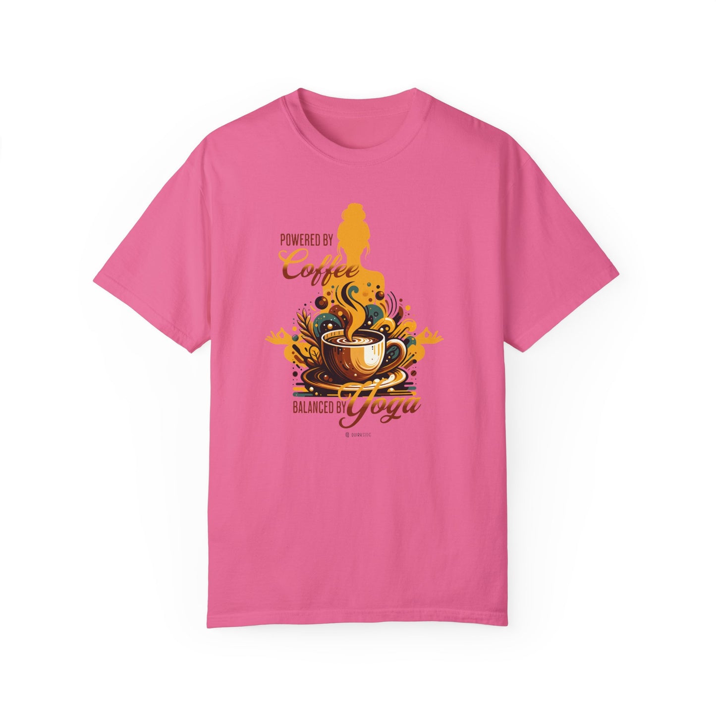 Coffee Lover Yoga Unisex Garment-Dyed T-shirt, Funny Workout Tee, Meditation Top, Gift for Yogi, Coffeeholic Shirt - Quirkside Creations