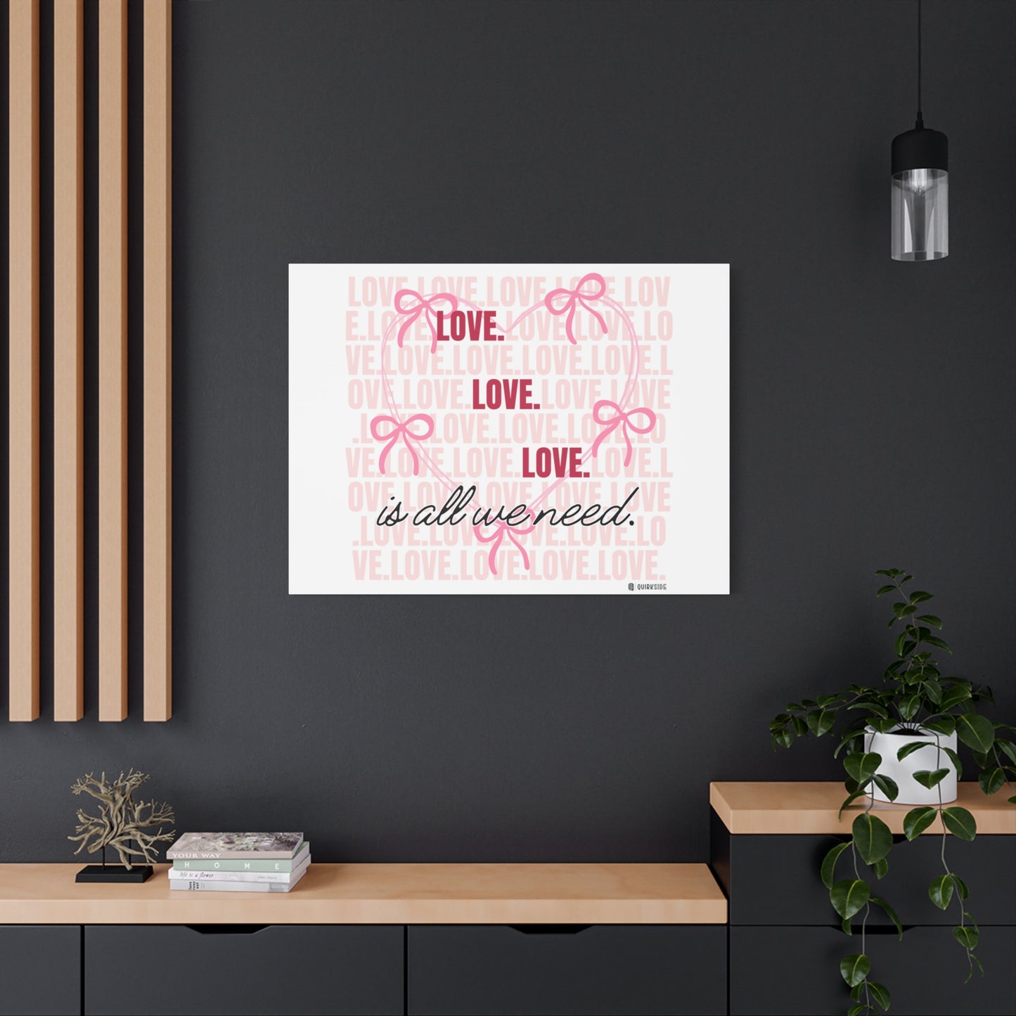 Love-Themed Canvas Wall Art with Pink Bows, Inspirational Home Decor for Weddings, Anniversaries, Valentine's Day, Gifts for Her