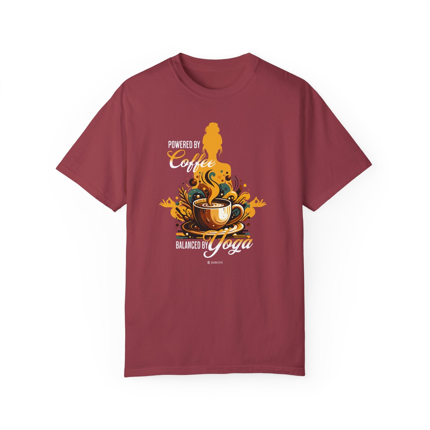 Coffee Lover Yoga Unisex Garment-Dyed T-shirt, Funny Workout Tee, Meditation Top, Gift for Yogi, Coffeeholic Shirt - Quirkside Creations