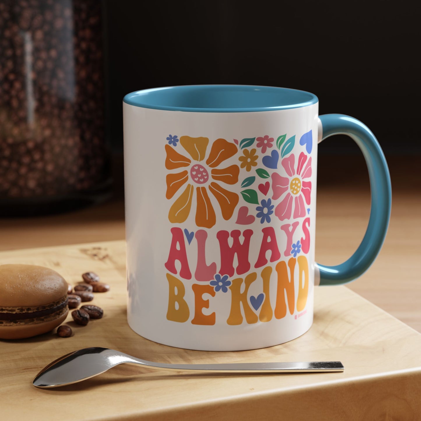 Always Be Kind Floral Accent Coffee Mug, Inspirational Cup for Friends, Gift for Birthday, Encouragement, Home Decor, Self-Care
