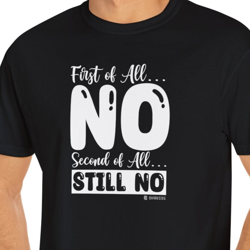 Funny No Means No Unisex Garment-Dyed T-shirt, Humorous Saying Tee, Sarcastic Graphic Shirt, Gift for Joke Lovers, Casual Top - Quirkside Creations