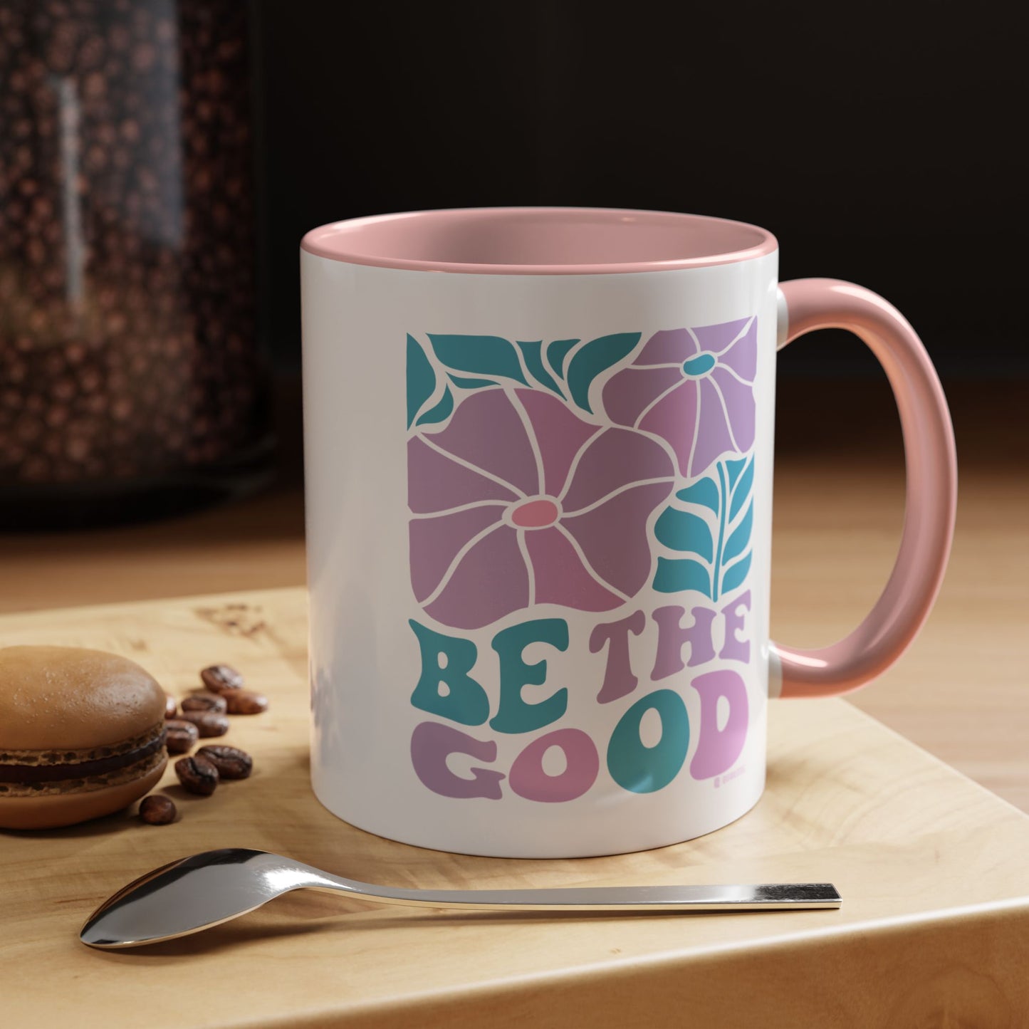 Accent Coffee Mug | 'Be the Good' Floral Design | Inspirational Mug, Gift for Her, Office Mug, Coffee Lover Gift, Home Decor