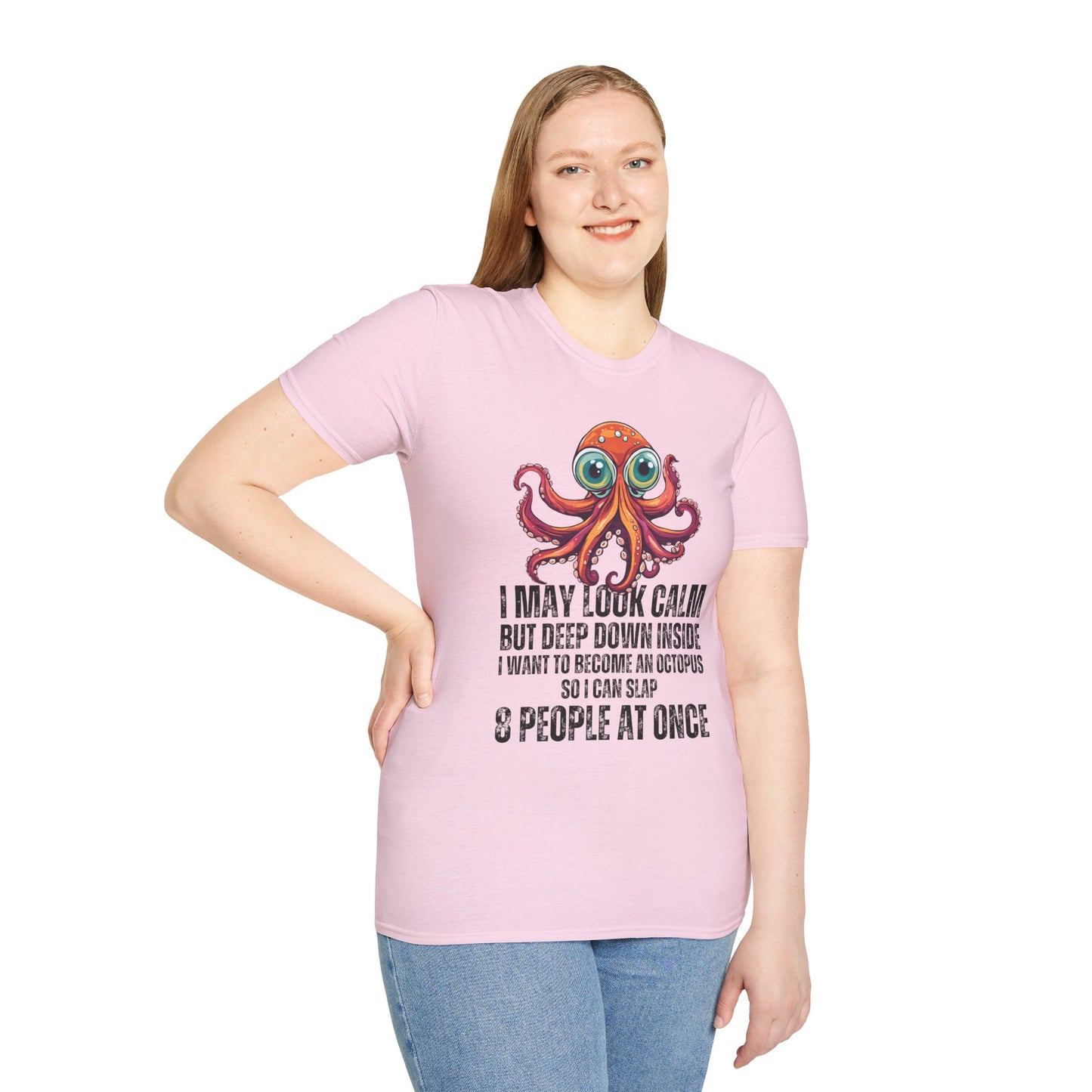 Octopus Funny Unisex Softstyle T-Shirt, Crazy Humor Tee, Stand Out Shirt, Quirky Octopus Top, Hilarious Graphic Tee - Quirkside Creations