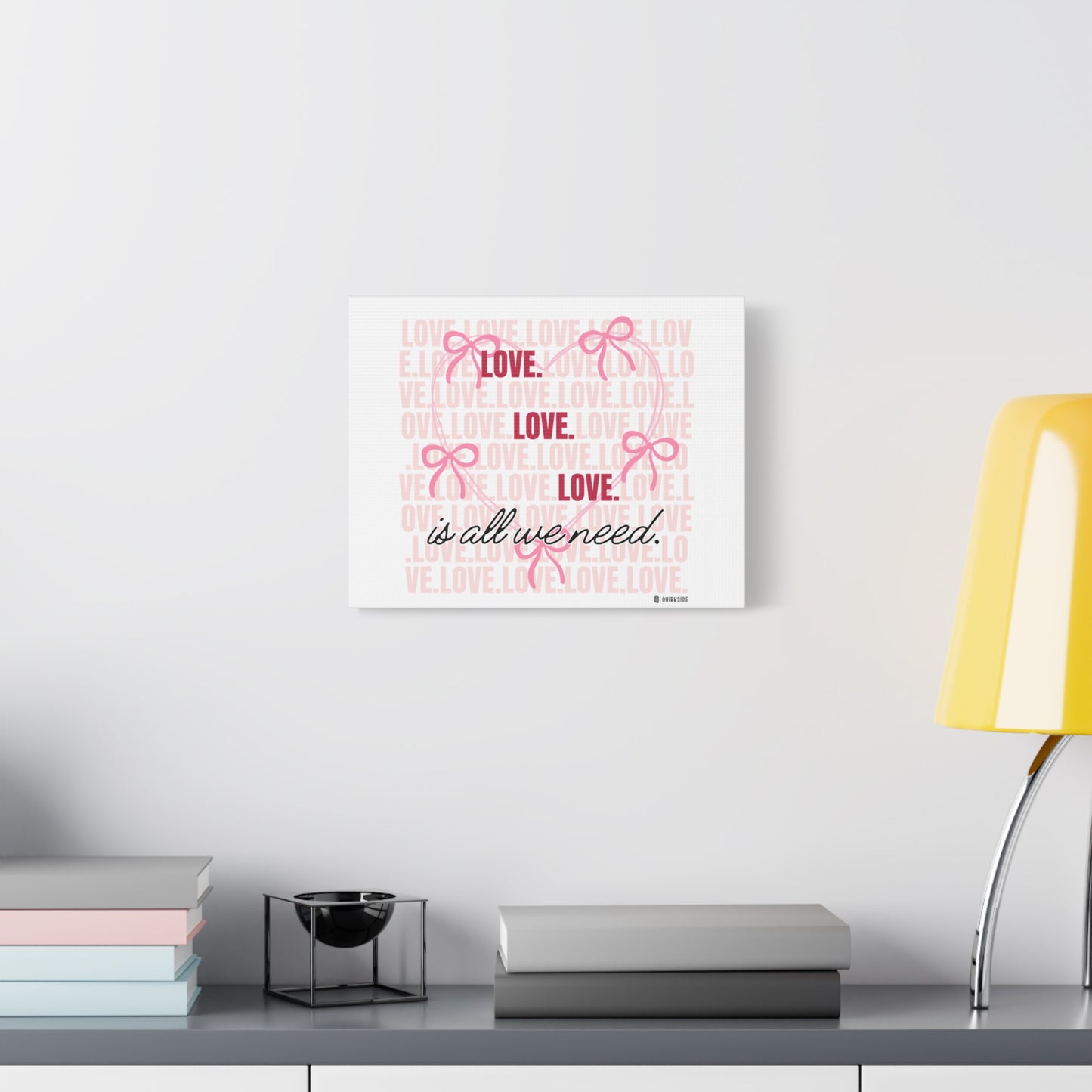 Love-Themed Canvas Wall Art with Pink Bows, Inspirational Home Decor for Weddings, Anniversaries, Valentine's Day, Gifts for Her