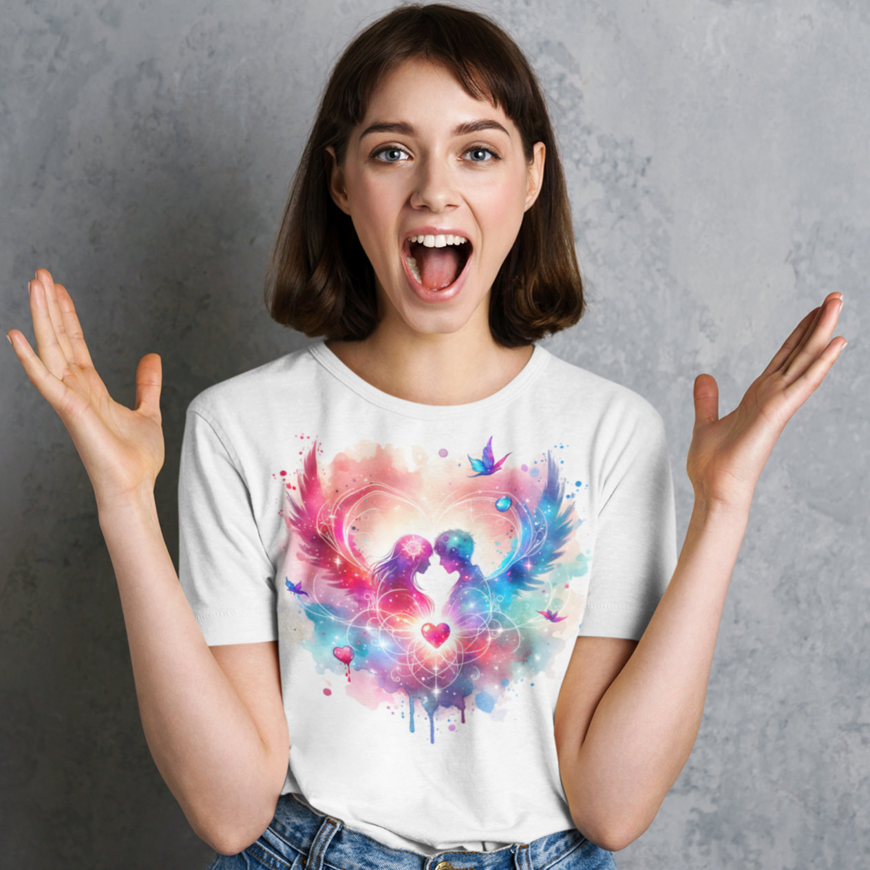 Love in Art and Color Unisex T-Shirt, Valentine's Day Tee, Couple Art Graphic Top, Romantic Gift Shirt, Heart Design Apparel - Quirkside Creations
