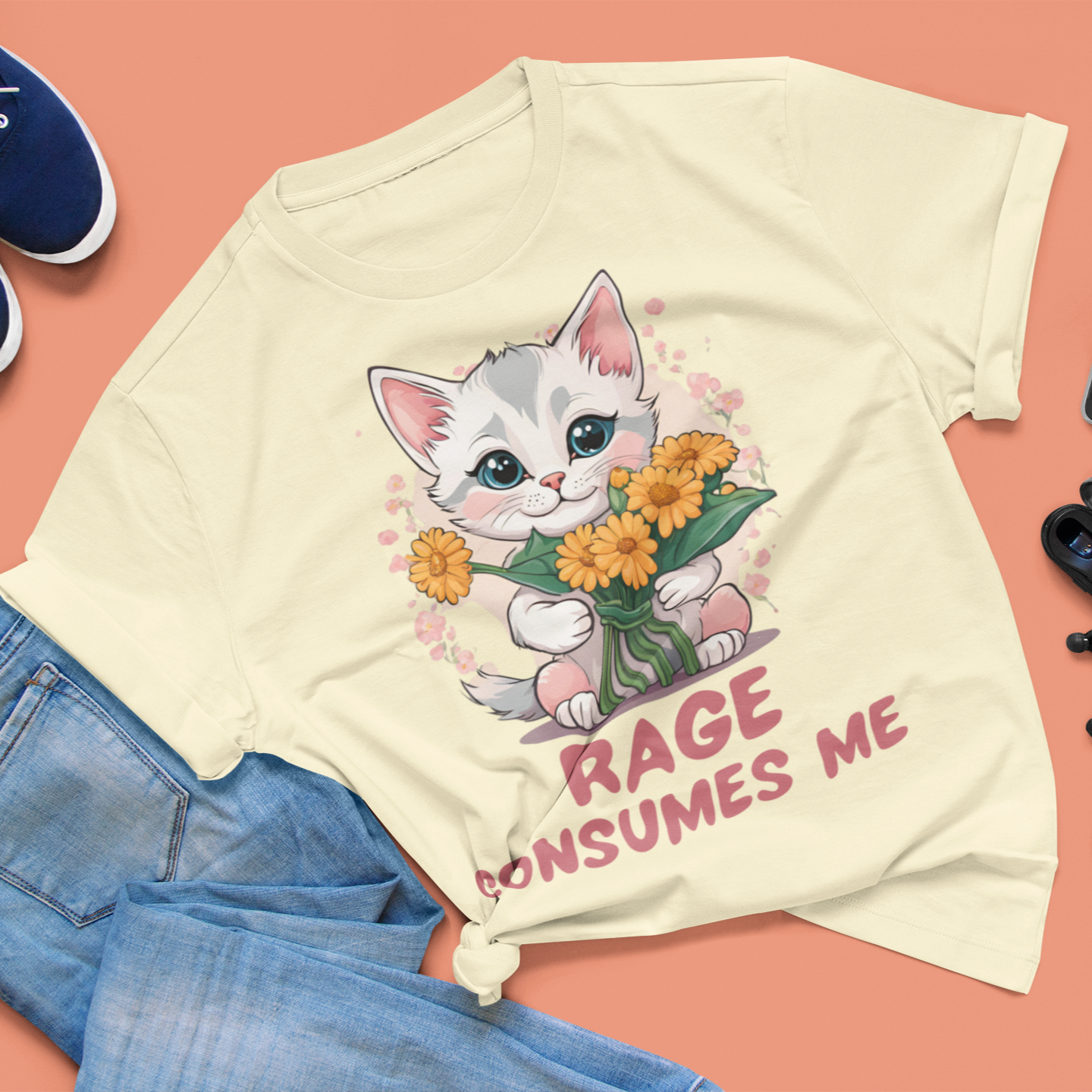 Funny Kitten T-Shirt, Cat Lover Tee, Cute Feline Graphic Shirt, Humorous Pet Owner Top, Animal Rage Quote Apparel - Quirkside Creations