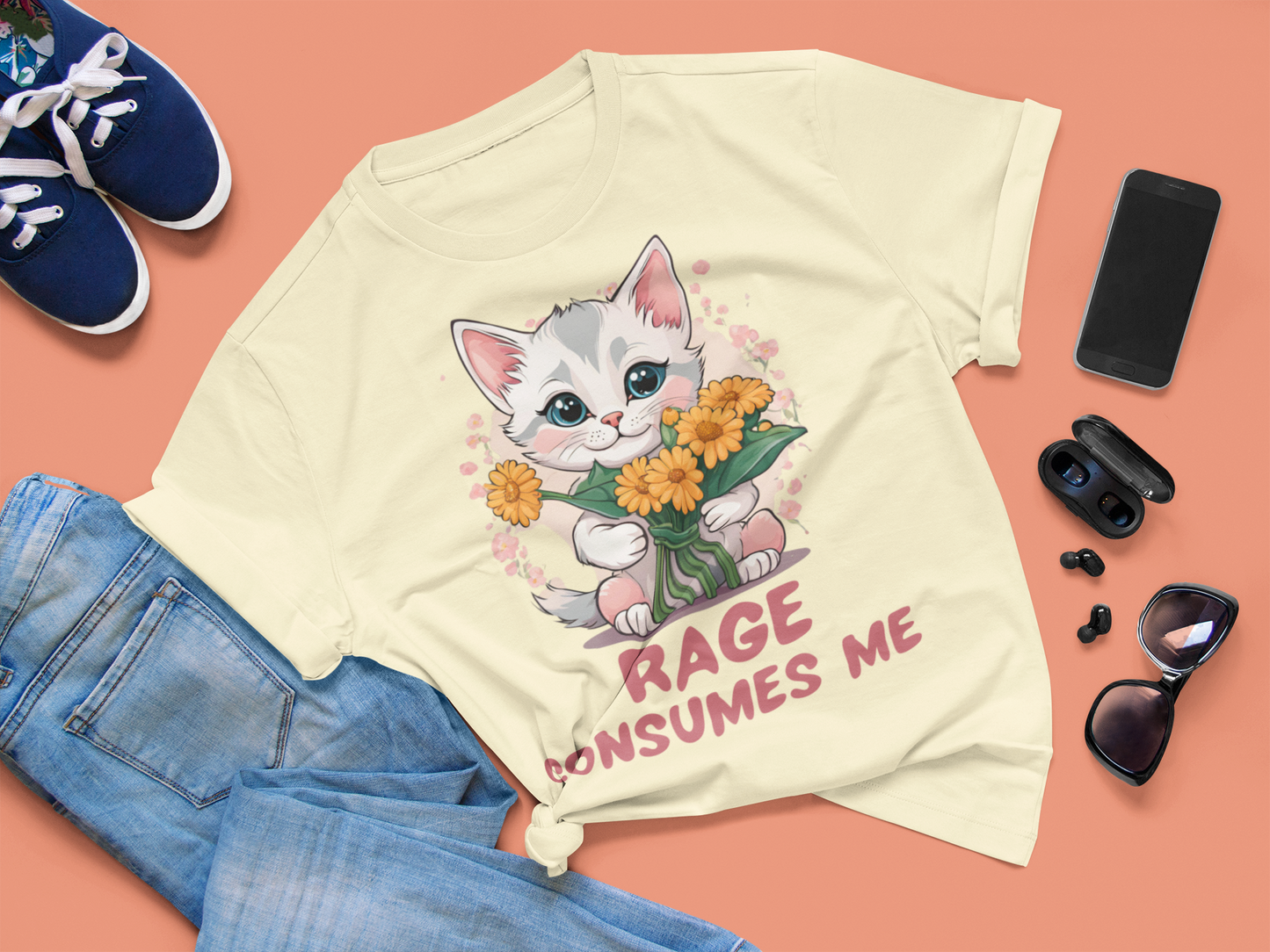 Funny Kitten T-Shirt, Cat Lover Tee, Cute Feline Graphic Shirt, Humorous Pet Owner Top, Animal Rage Quote Apparel - Quirkside Creations