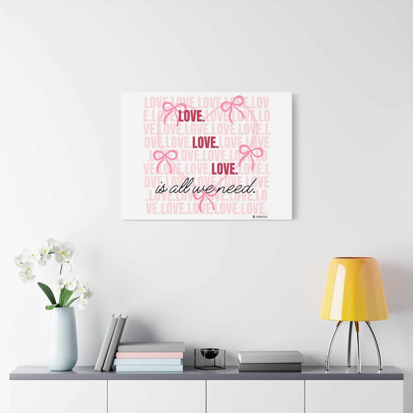 Love-Themed Canvas Wall Art with Pink Bows, Inspirational Home Decor for Weddings, Anniversaries, Valentine's Day, Gifts for Her