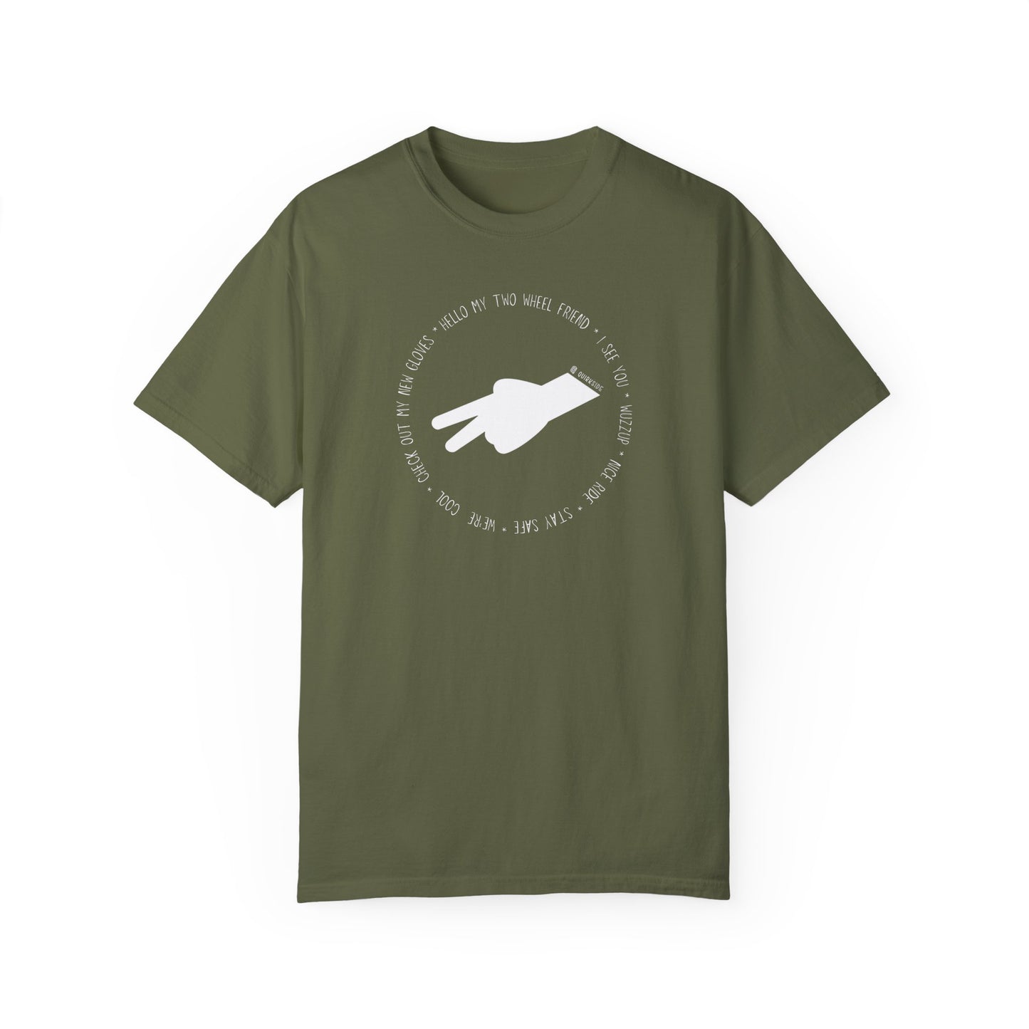 Biker Wave T-shirt, Motorcycle Enthusiast Tee, Unisex Garment-Dyed Top, Motorbike Gift Shirt, Respectful Biker Apparel - Quirkside Creations