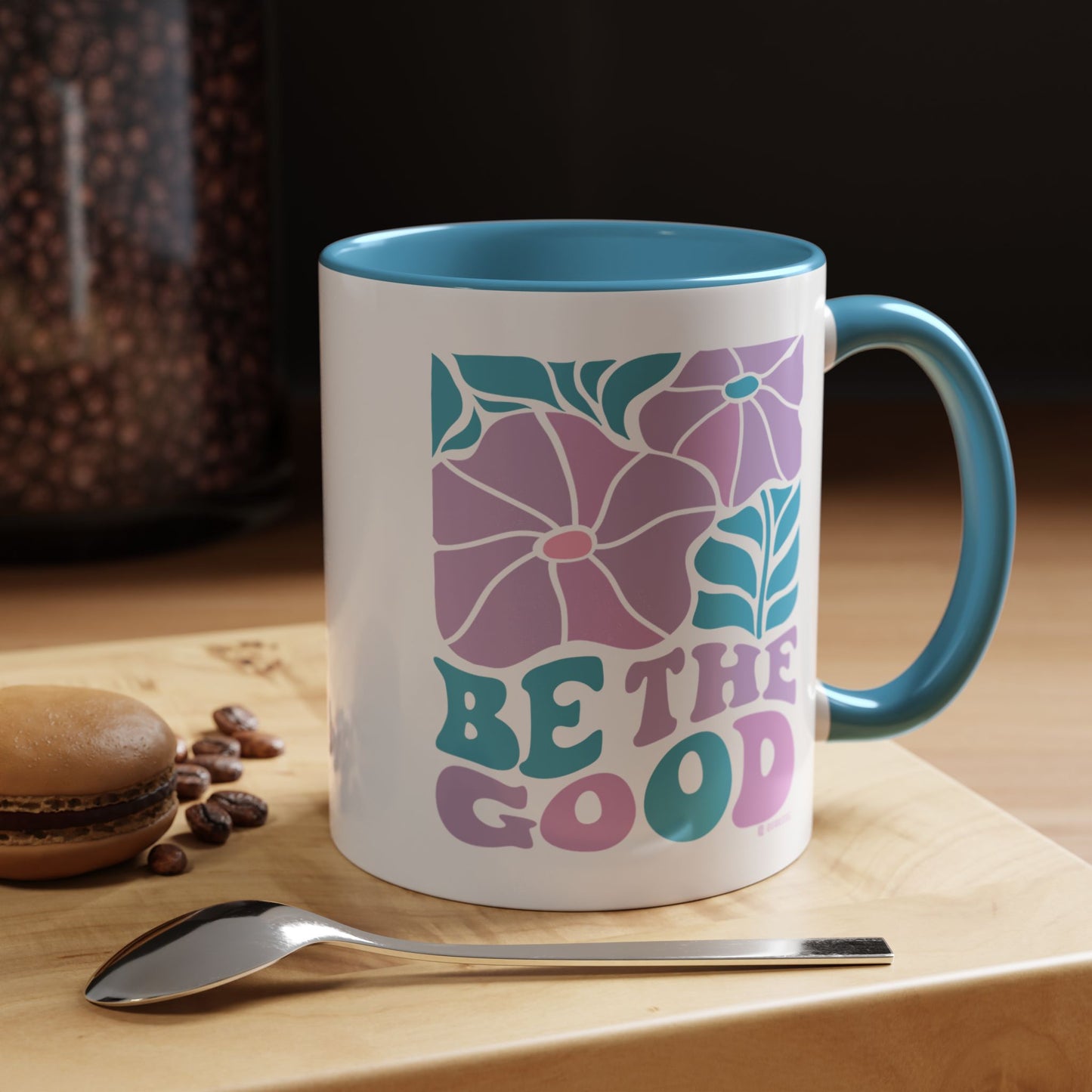 Accent Coffee Mug | 'Be the Good' Floral Design | Inspirational Mug, Gift for Her, Office Mug, Coffee Lover Gift, Home Decor