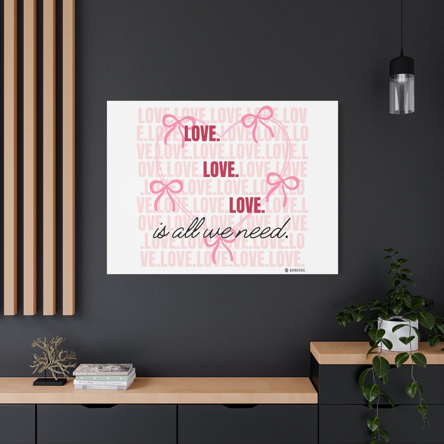 Love-Themed Canvas Wall Art with Pink Bows, Inspirational Home Decor for Weddings, Anniversaries, Valentine's Day, Gifts for Her