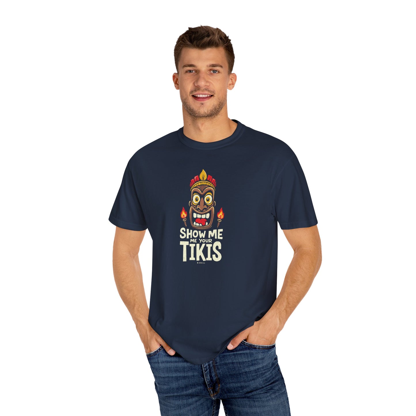 Tiki Print Tee, Hawaiian Style Shirt, Unisex Graphic Tshirt, Funny Aloha Top, Naughty Island Apparel