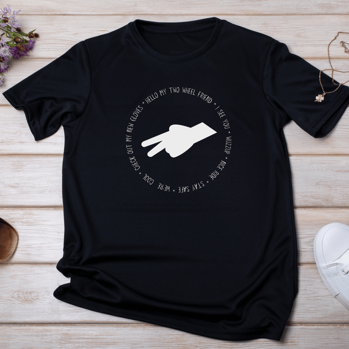 Biker Wave T-shirt, Motorcycle Enthusiast Tee, Unisex Garment-Dyed Top, Motorbike Gift Shirt, Respectful Biker Apparel - Quirkside Creations