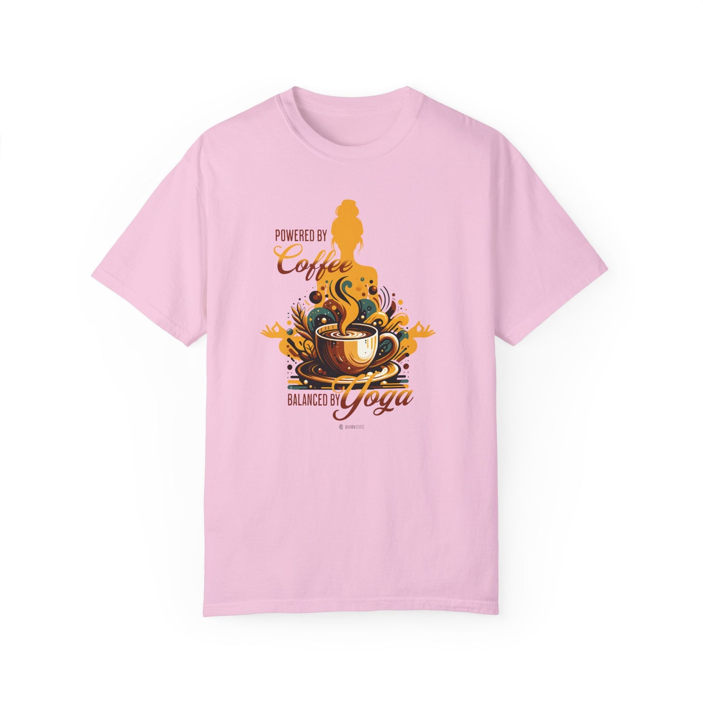 Coffee Lover Yoga Unisex Garment-Dyed T-shirt, Funny Workout Tee, Meditation Top, Gift for Yogi, Coffeeholic Shirt - Quirkside Creations