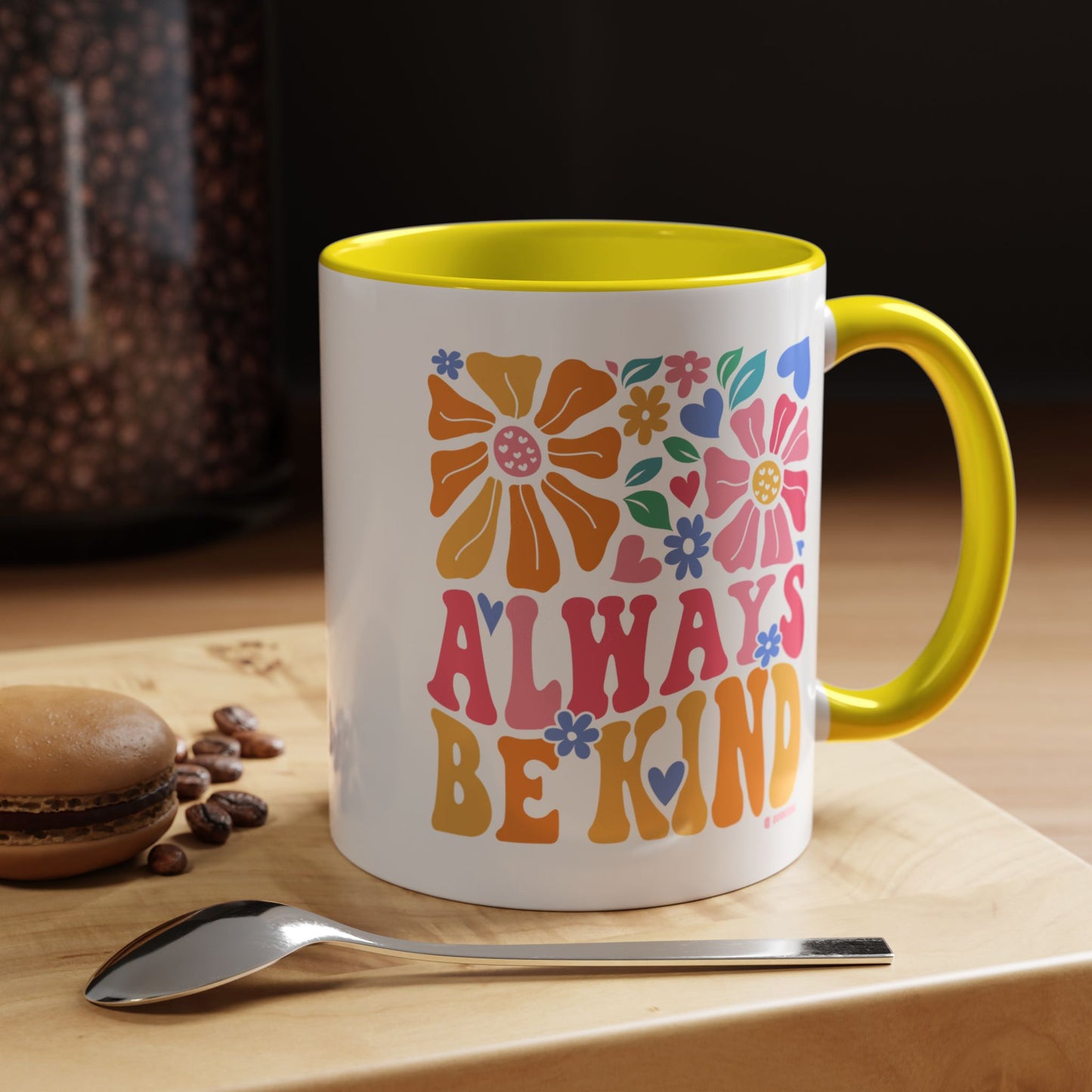 Always Be Kind Floral Accent Coffee Mug, Inspirational Cup for Friends, Gift for Birthday, Encouragement, Home Decor, Self-Care