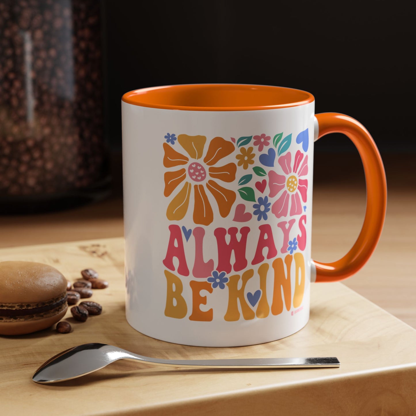 Always Be Kind Floral Accent Coffee Mug, Inspirational Cup for Friends, Gift for Birthday, Encouragement, Home Decor, Self-Care