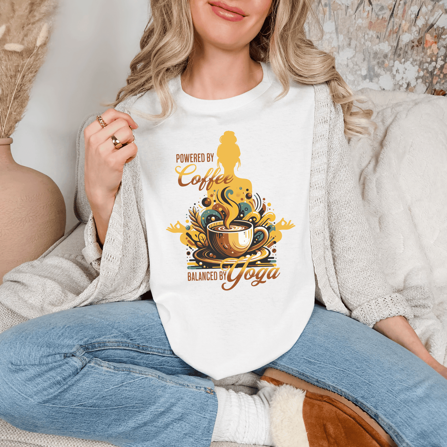 Coffee Lover Yoga Unisex Garment-Dyed T-shirt, Funny Workout Tee, Meditation Top, Gift for Yogi, Coffeeholic Shirt - Quirkside Creations
