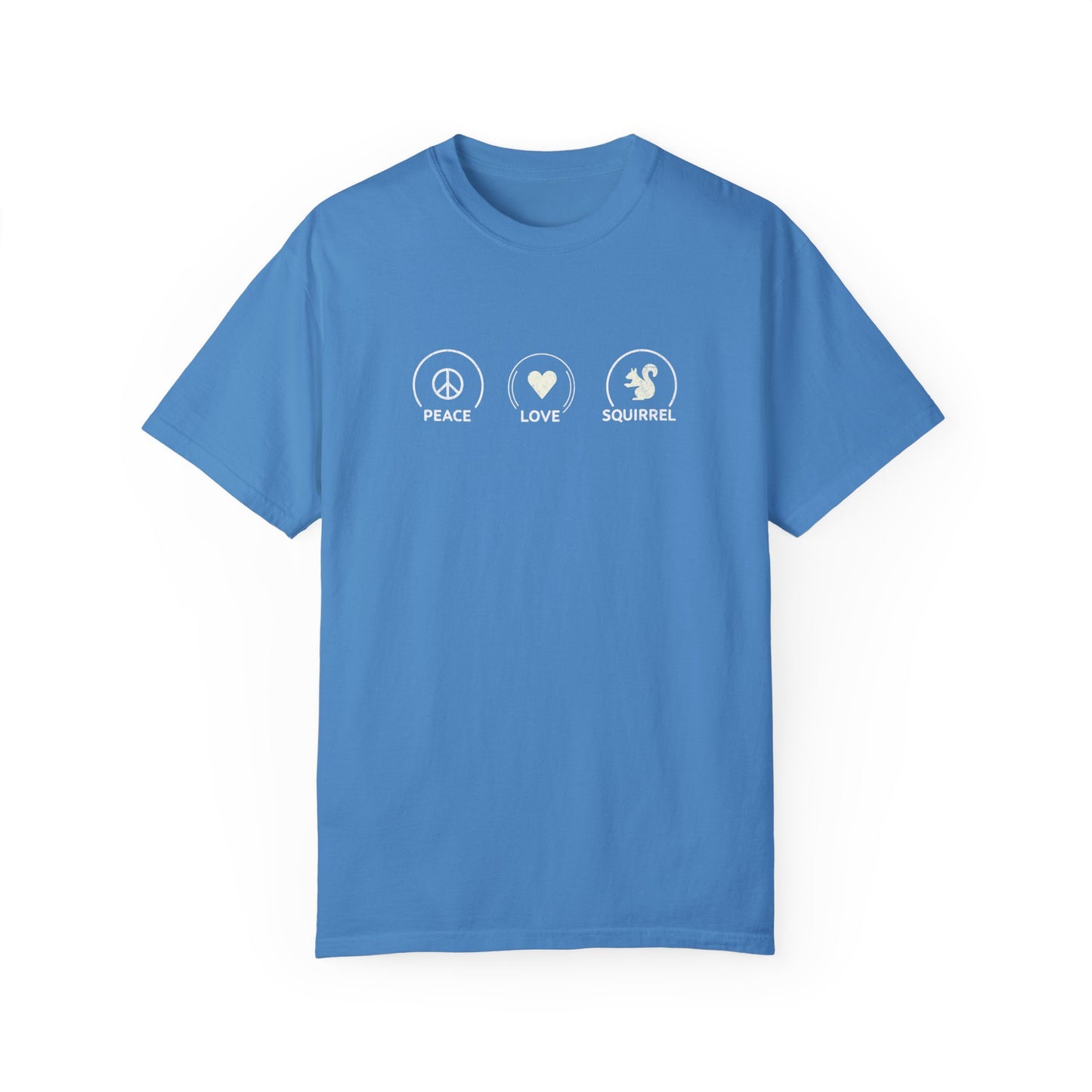 Peace Love Squirrel Unisex T-shirt, Funny Graphic Tee, Humorous Distraction Quote Shirt, Gift for Easily Distracted, Positive Vibes Top
