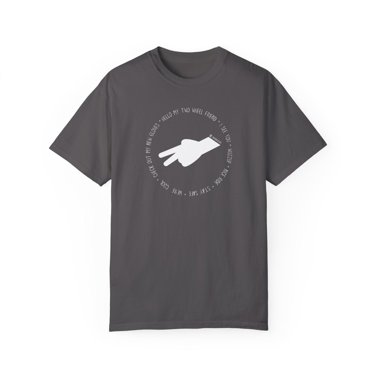 Biker Wave T-shirt, Motorcycle Enthusiast Tee, Unisex Garment-Dyed Top, Motorbike Gift Shirt, Respectful Biker Apparel - Quirkside Creations