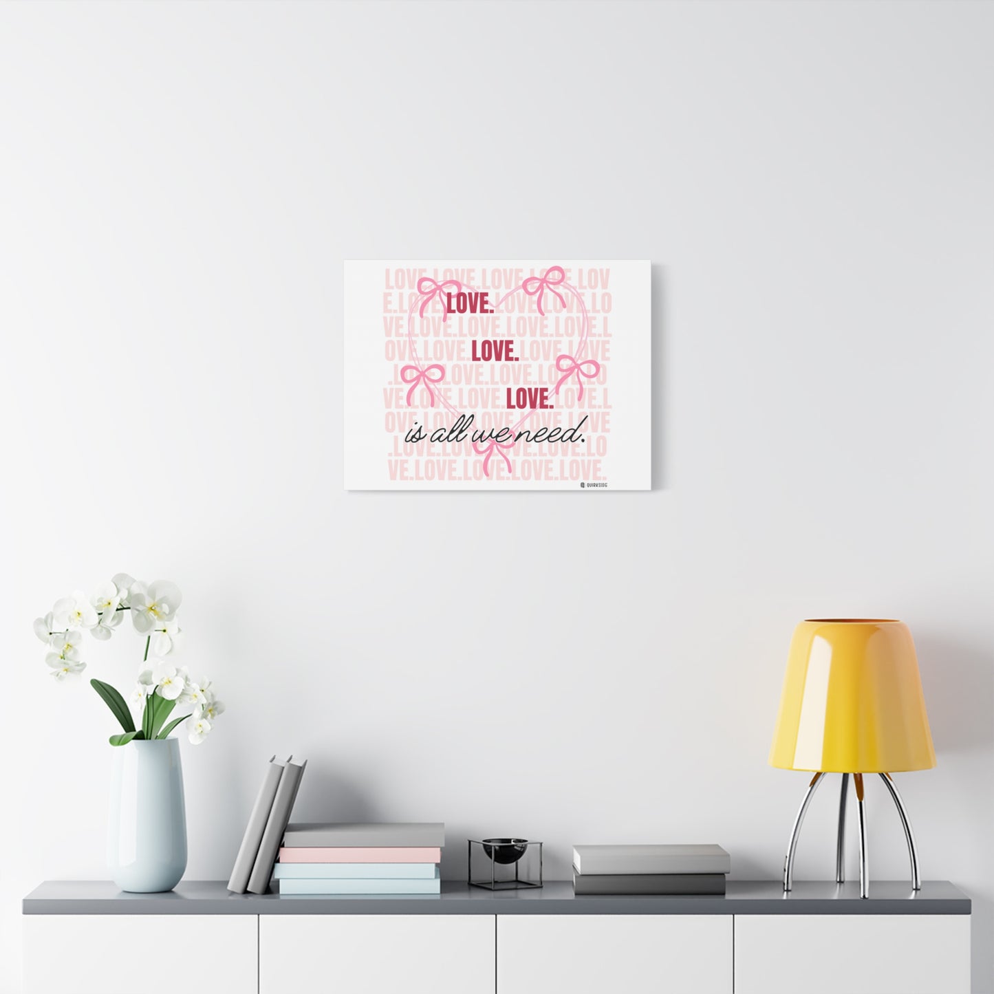 Love-Themed Canvas Wall Art with Pink Bows, Inspirational Home Decor for Weddings, Anniversaries, Valentine's Day, Gifts for Her