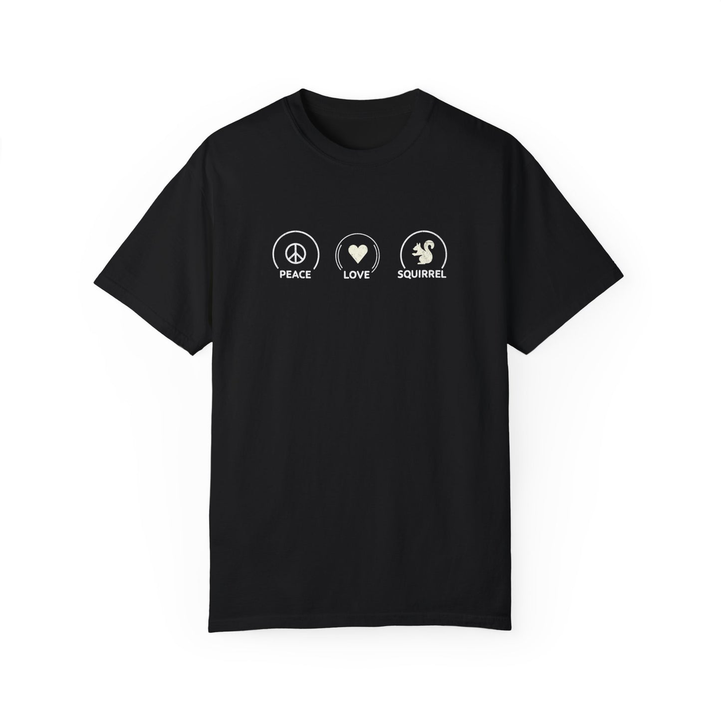 Peace Love Squirrel Unisex T-shirt, Funny Graphic Tee, Humorous Distraction Quote Shirt, Gift for Easily Distracted, Positive Vibes Top