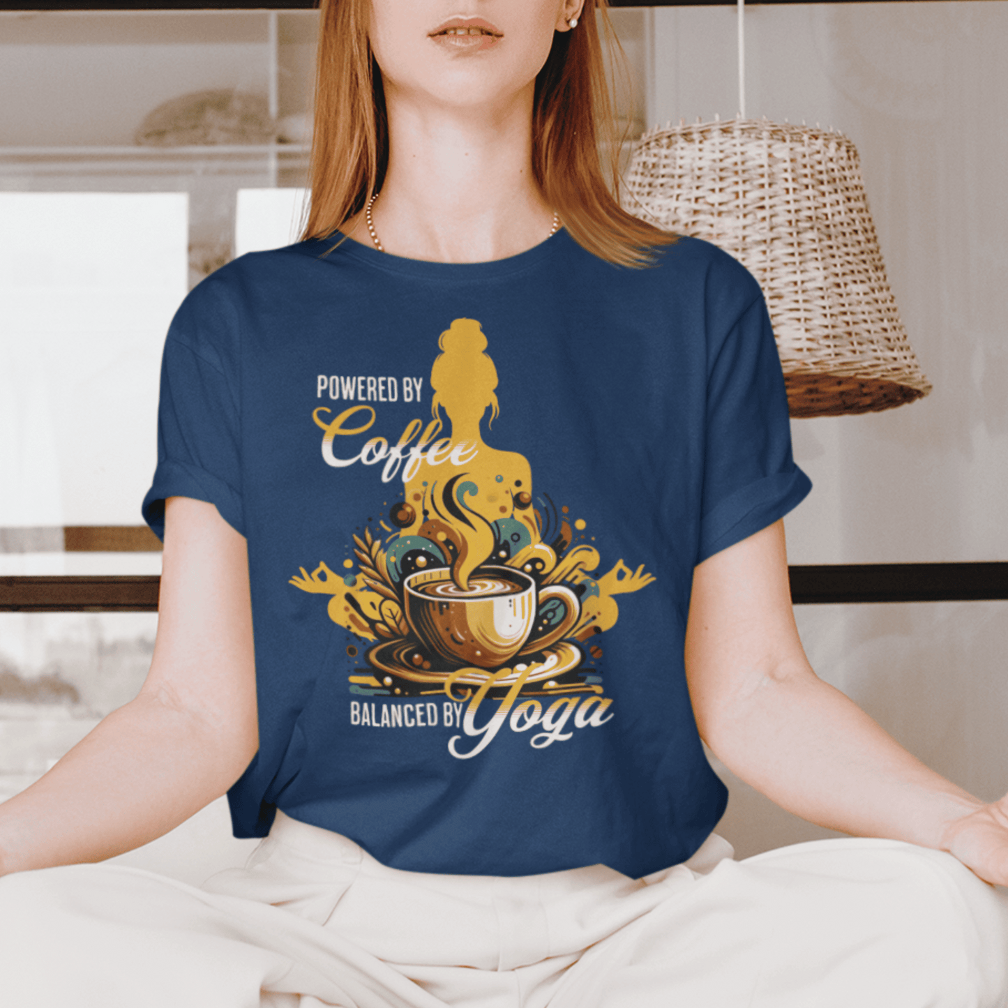 Coffee Lover Yoga Unisex Garment-Dyed T-shirt, Funny Workout Tee, Meditation Top, Gift for Yogi, Coffeeholic Shirt - Quirkside Creations