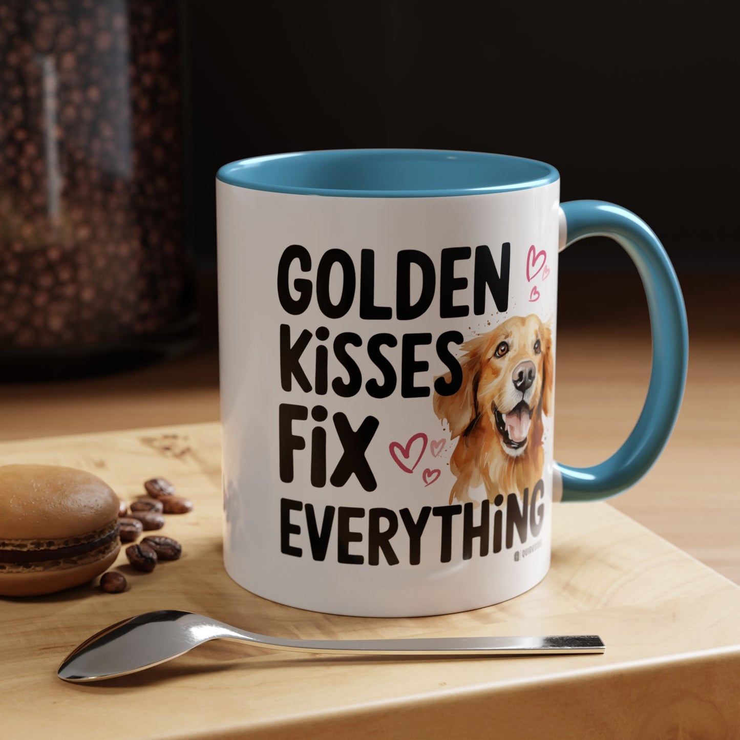 Golden Kisses Fix Everything Mug, Dog Lover Gift, Pet Owner Coffee Cup, Cute Animal Lover Mug, Fun Pet Quote Mug
