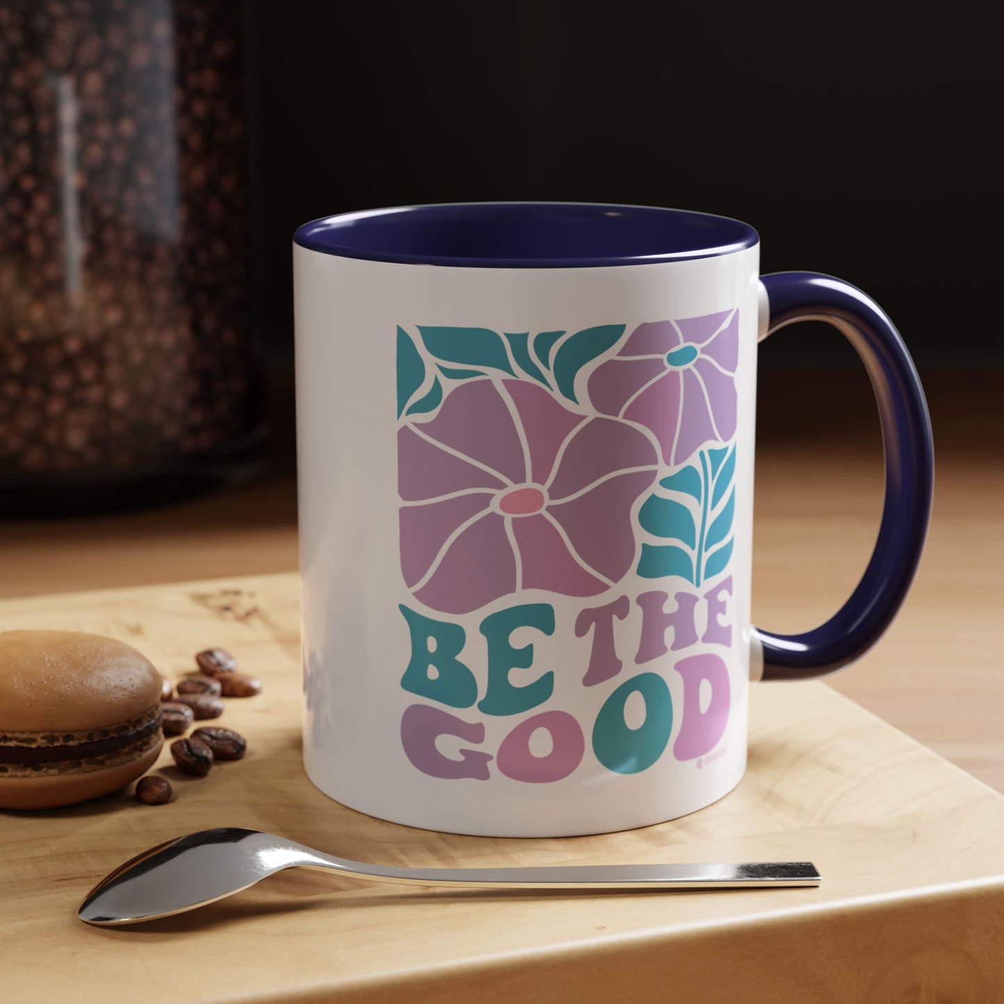 Accent Coffee Mug | 'Be the Good' Floral Design | Inspirational Mug, Gift for Her, Office Mug, Coffee Lover Gift, Home Decor