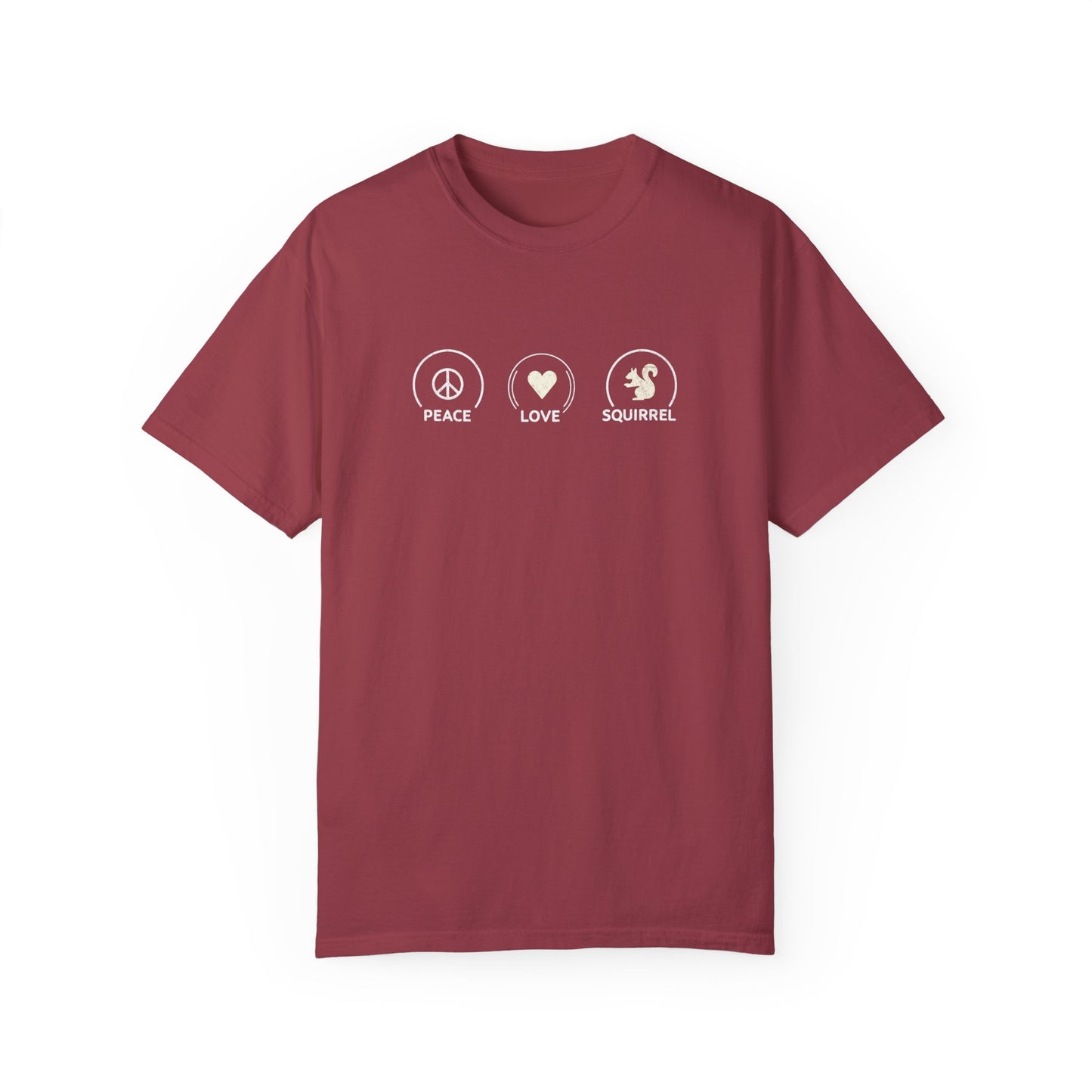 Peace Love Squirrel Unisex T-shirt, Funny Graphic Tee, Humorous Distraction Quote Shirt, Gift for Easily Distracted, Positive Vibes Top