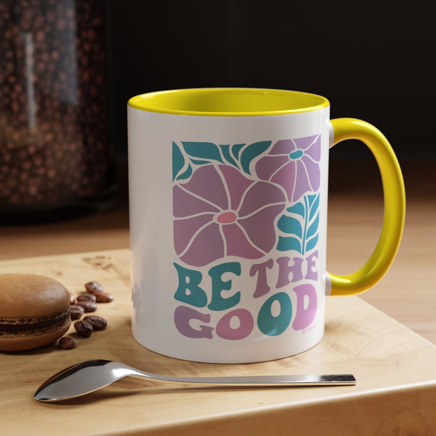 Accent Coffee Mug | 'Be the Good' Floral Design | Inspirational Mug, Gift for Her, Office Mug, Coffee Lover Gift, Home Decor