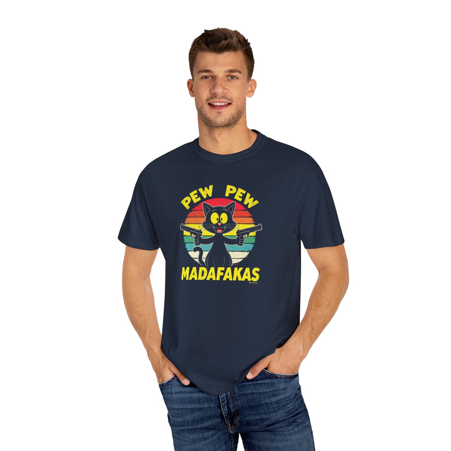 Cowboy Cat Funny T-Shirt, Western Style Tee, Unisex Garment-Dyed Shirt, Cat Lover Gift, Rodeo Apparel