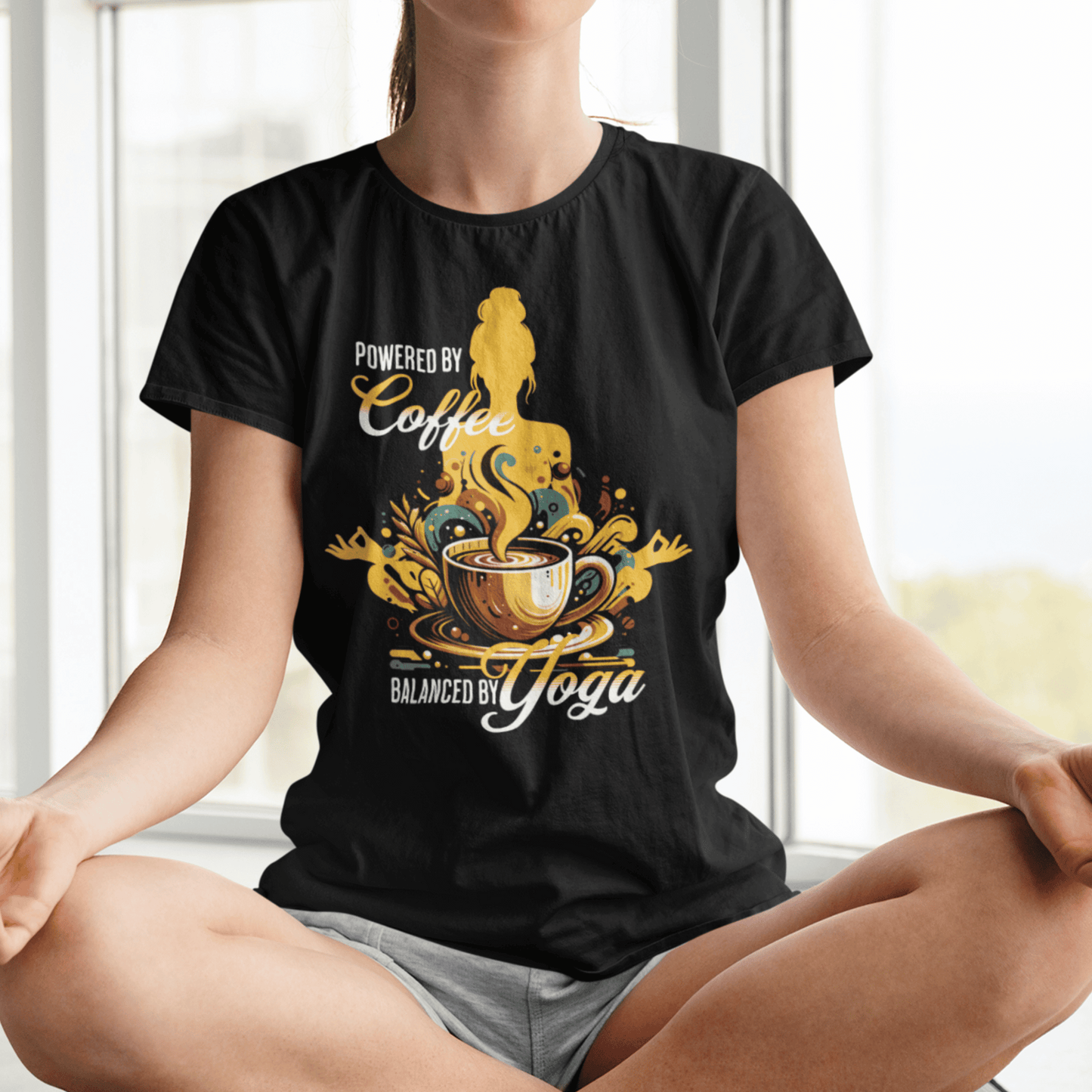 Coffee Lover Yoga Unisex Garment-Dyed T-shirt, Funny Workout Tee, Meditation Top, Gift for Yogi, Coffeeholic Shirt - Quirkside Creations