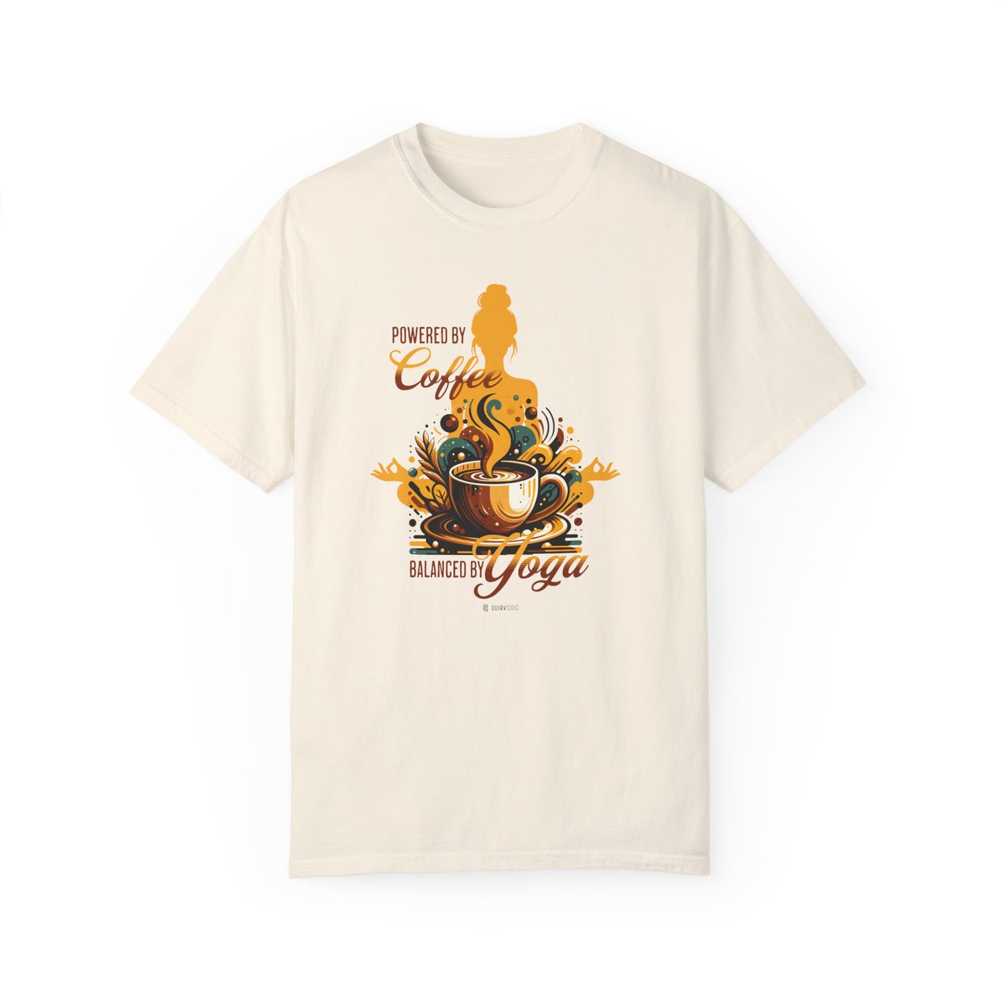 Coffee Lover Yoga Unisex Garment-Dyed T-shirt, Funny Workout Tee, Meditation Top, Gift for Yogi, Coffeeholic Shirt - Quirkside Creations