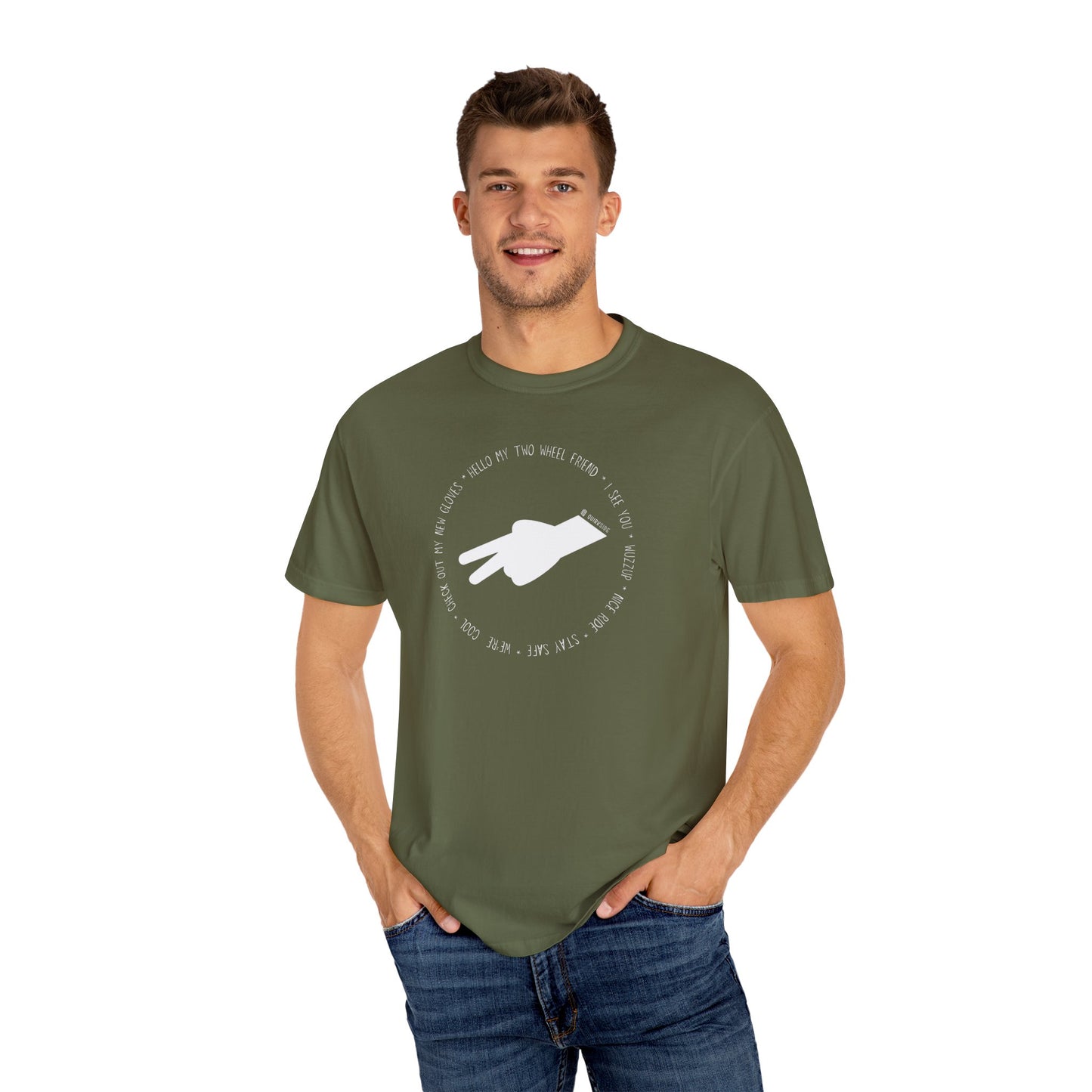 Biker Wave T-shirt, Motorcycle Enthusiast Tee, Unisex Garment-Dyed Top, Motorbike Gift Shirt, Respectful Biker Apparel - Quirkside Creations